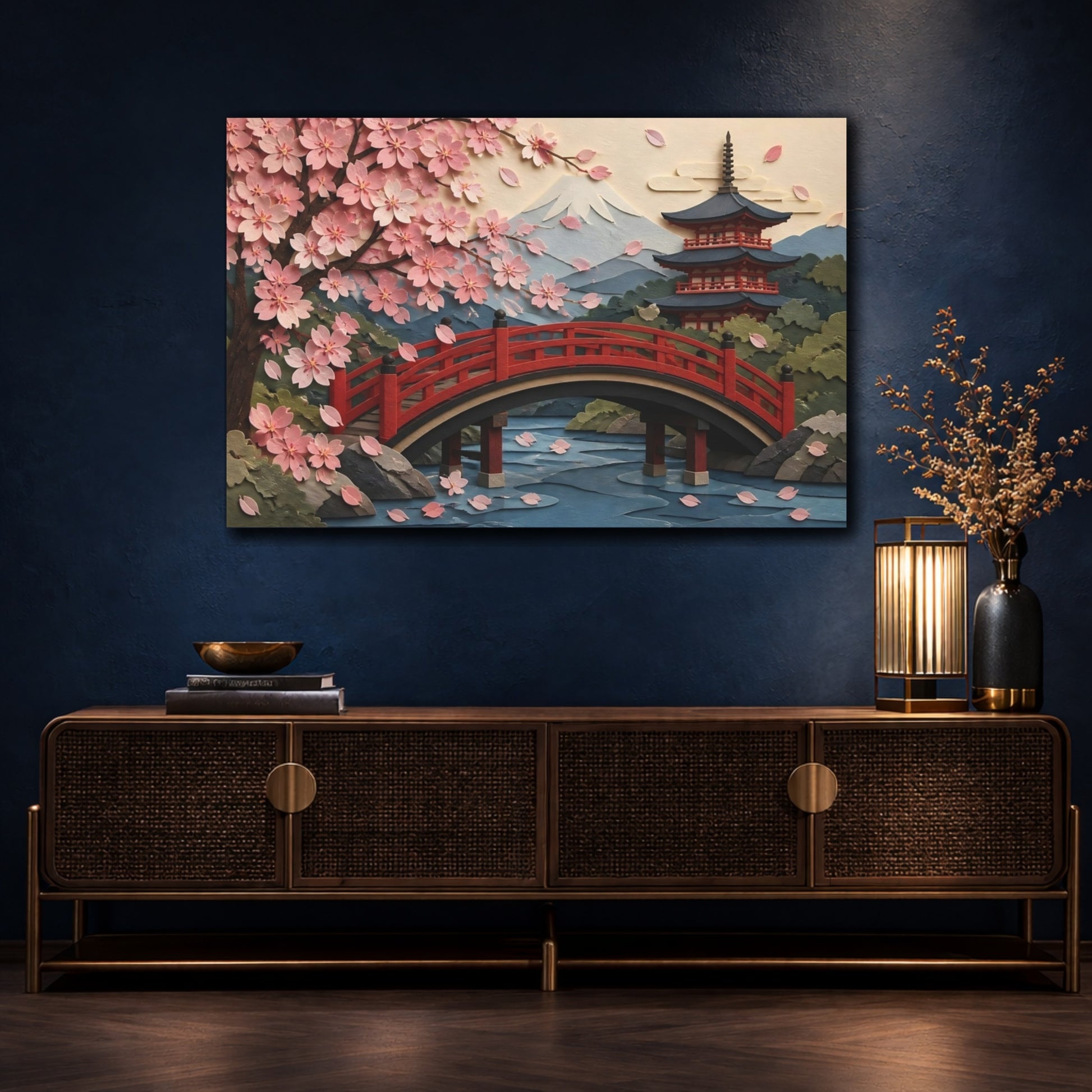 Mockup 4. Cherry Blossom Bridge shown as canvas print