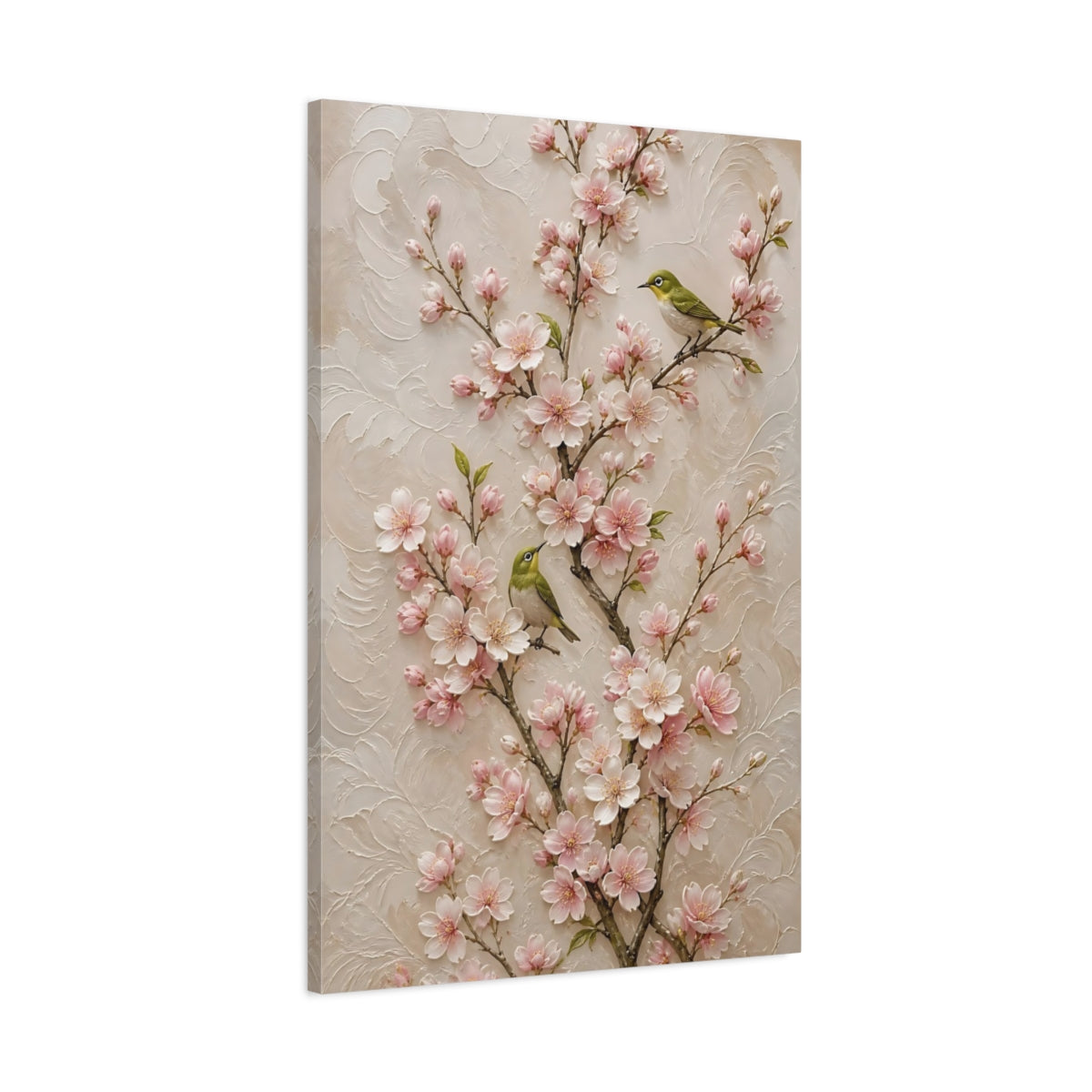 Main Mockup. Cherry Blossom Flowers With Birds shown as canvas print