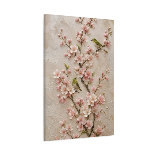 Main Mockup. Cherry Blossom Flowers With Birds shown as canvas print