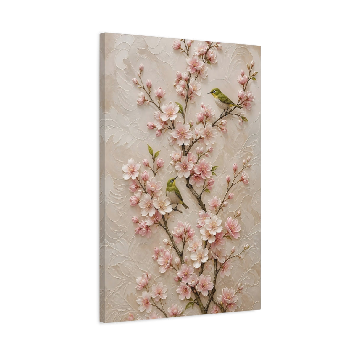 Side Mockup 2. Cherry Blossom Flowers With Birds shown as canvas print