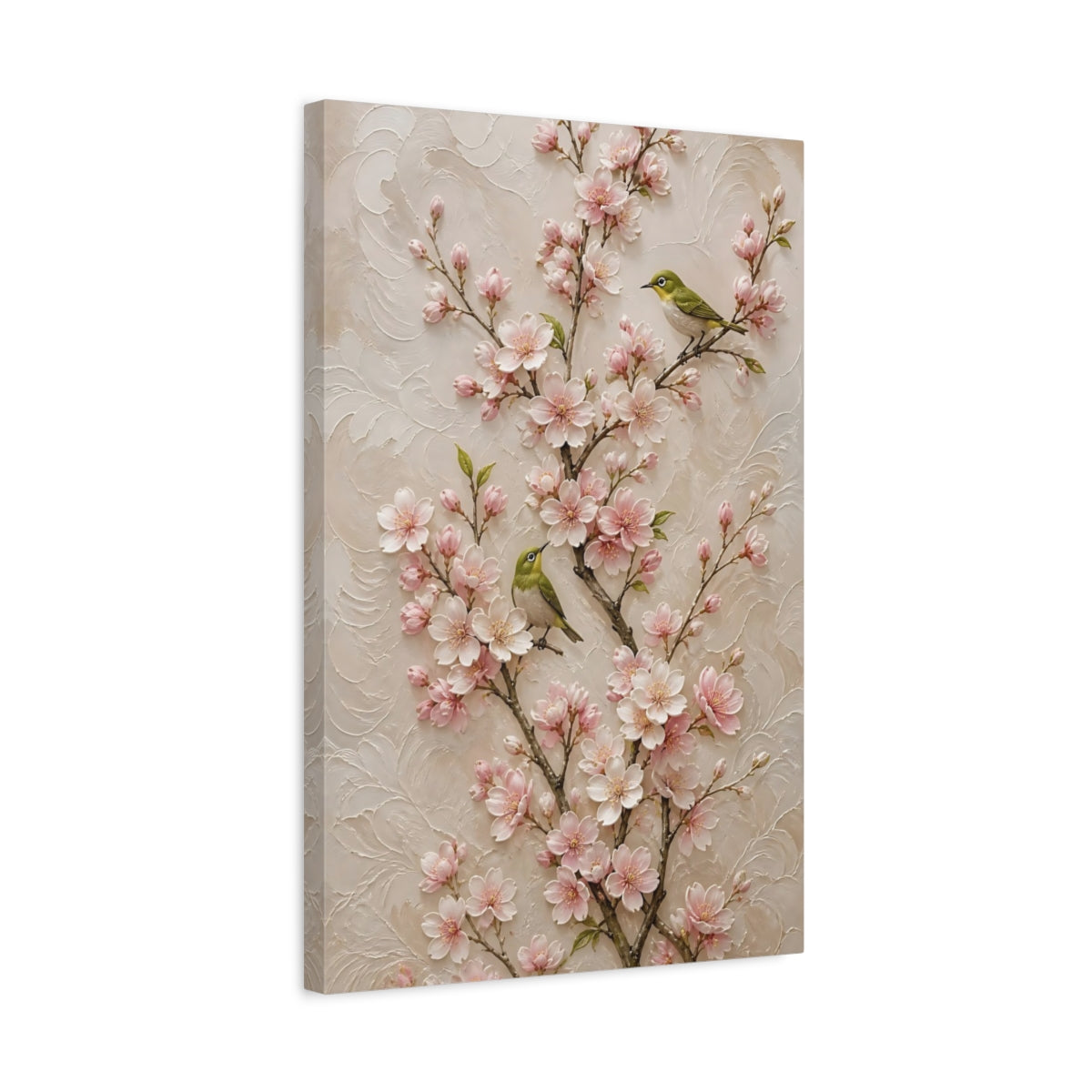 Side Mockup 3. Cherry Blossom Flowers With Birds shown as canvas print
