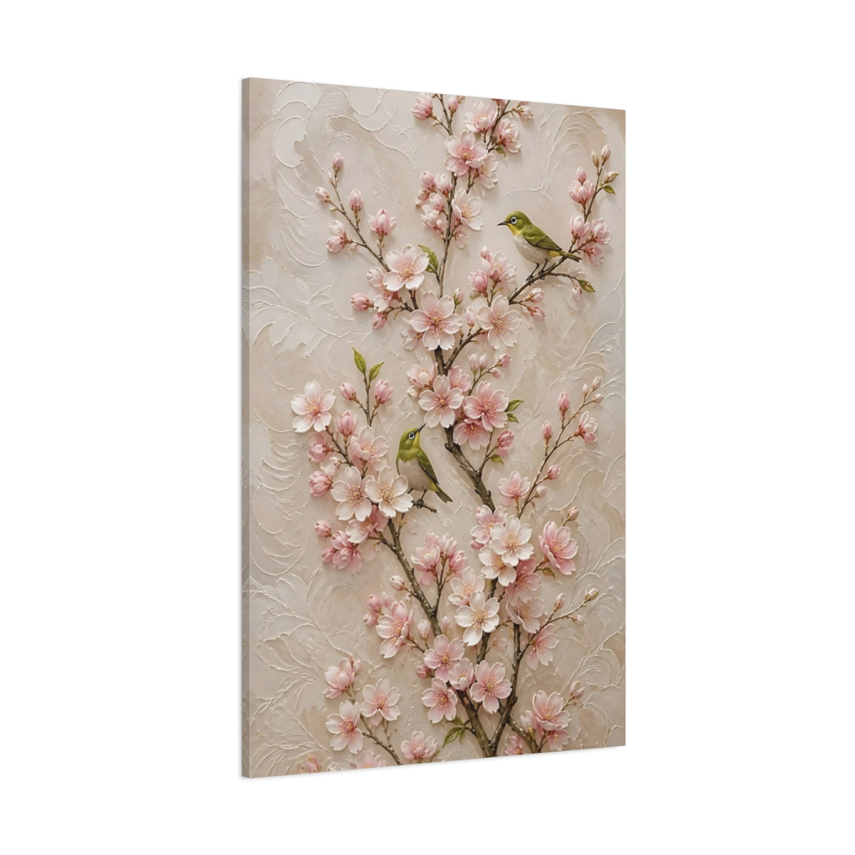 Side Mockup 1. Cherry Blossom Flowers With Birds shown as canvas print