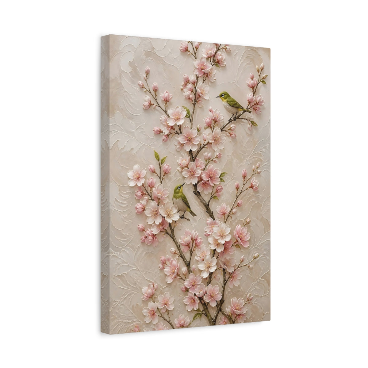 Side Mockup 4. Cherry Blossom Flowers With Birds shown as canvas print