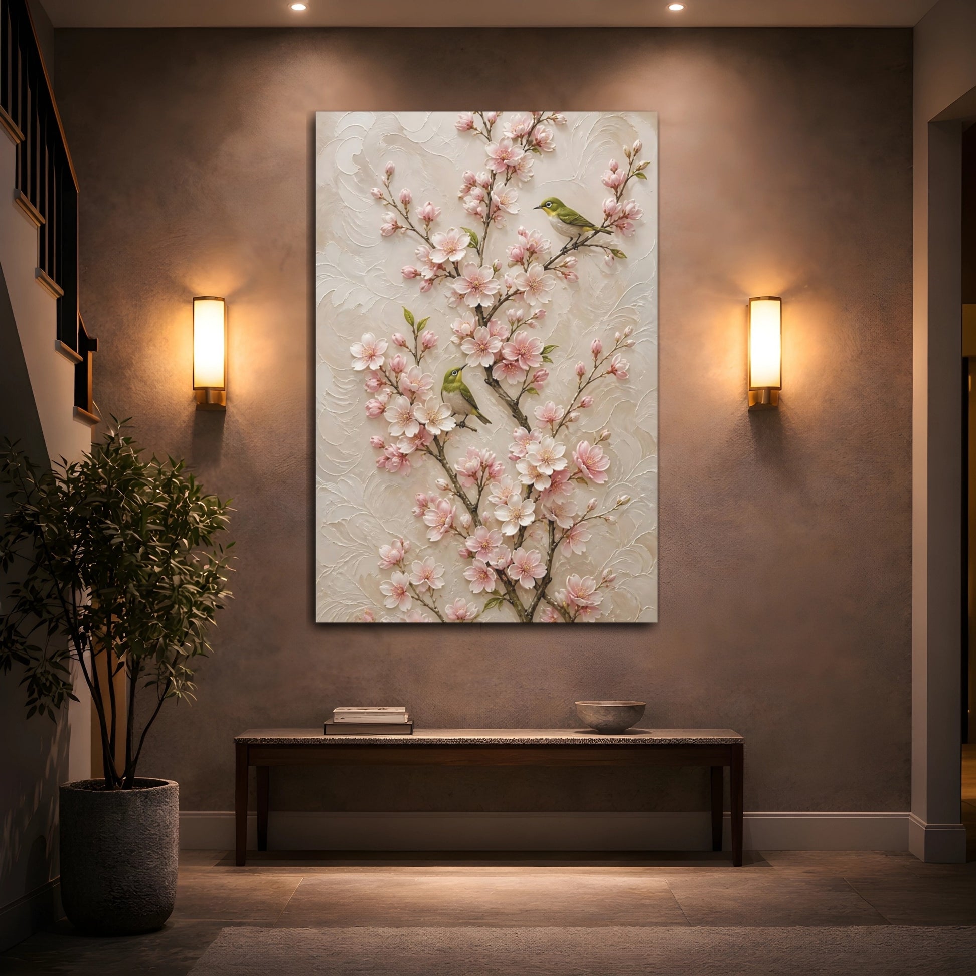 Mockup 2. Cherry Blossom Flowers With Birds shown as canvas print