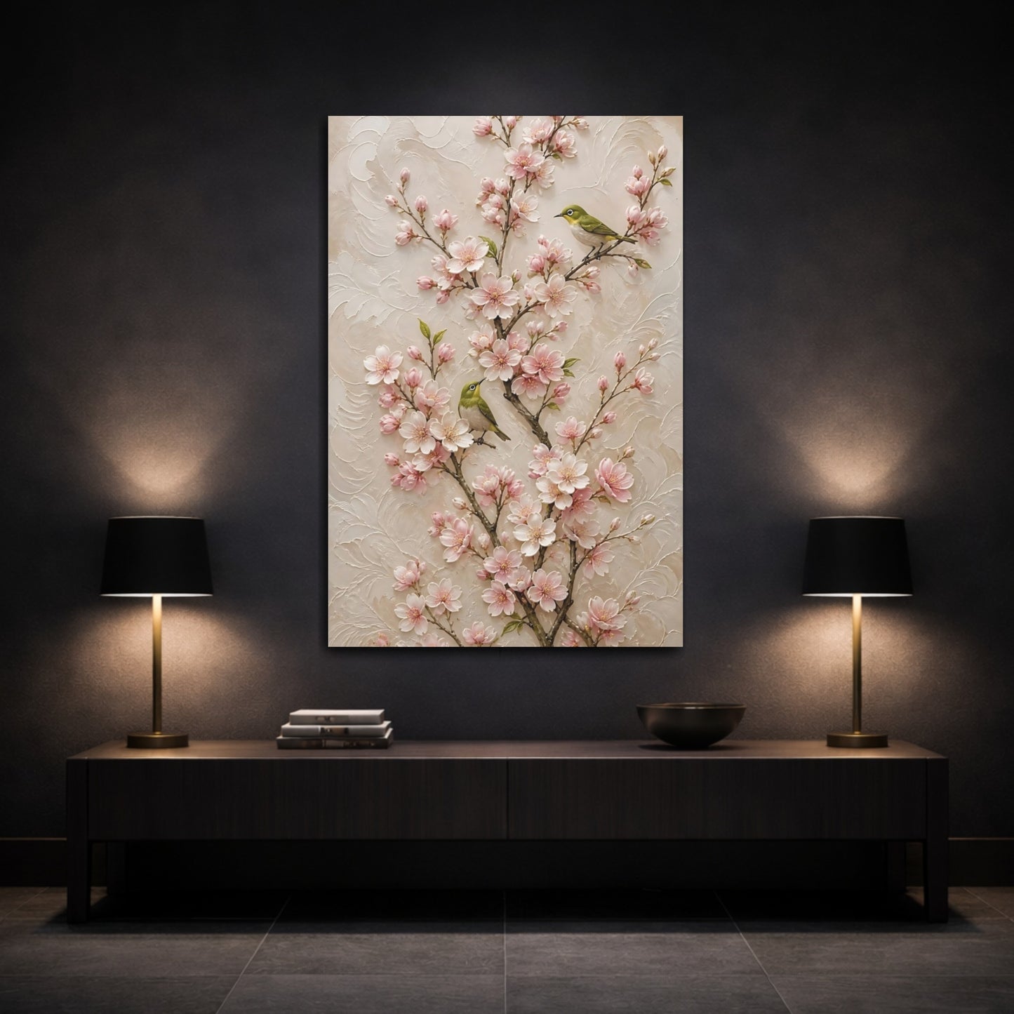 Mockup 3. Cherry Blossom Flowers With Birds shown as canvas print