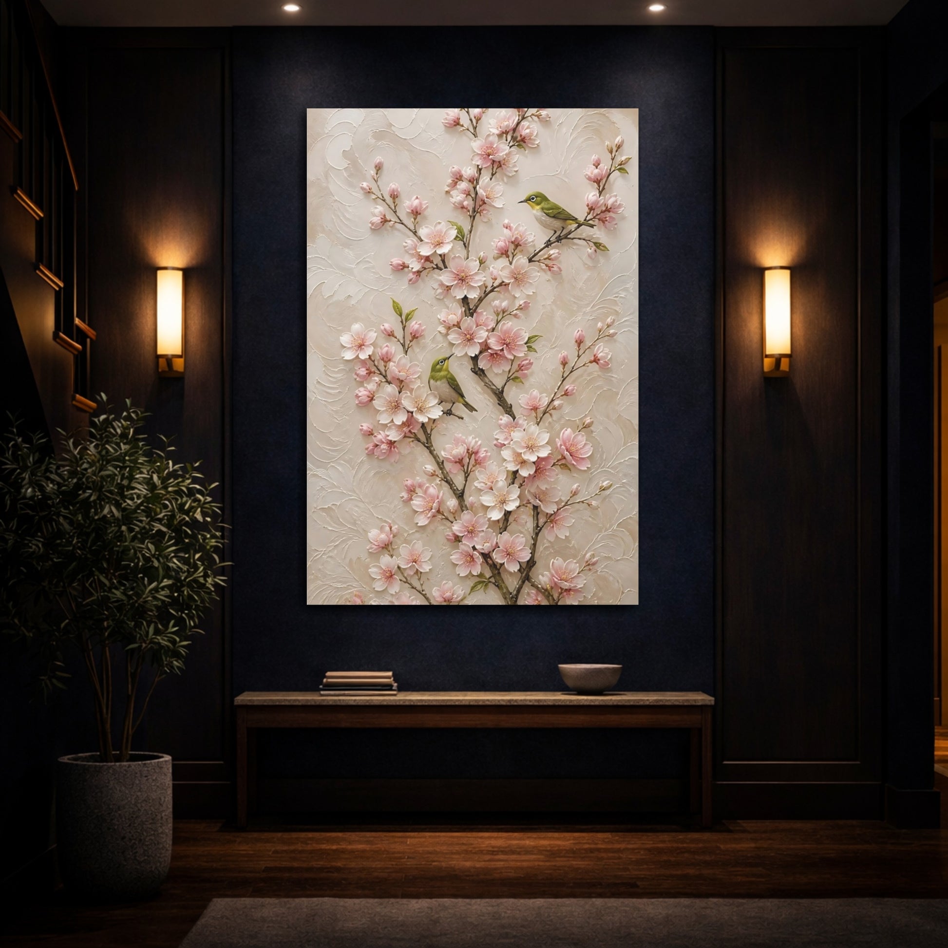 Mockup 4. Cherry Blossom Flowers With Birds shown as canvas print