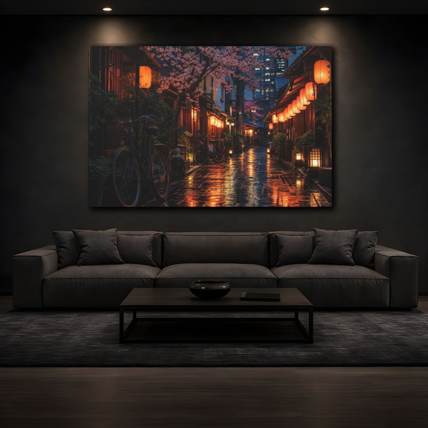 Mockup 3. Cherry Blossom Lantern Alley shown as canvas print