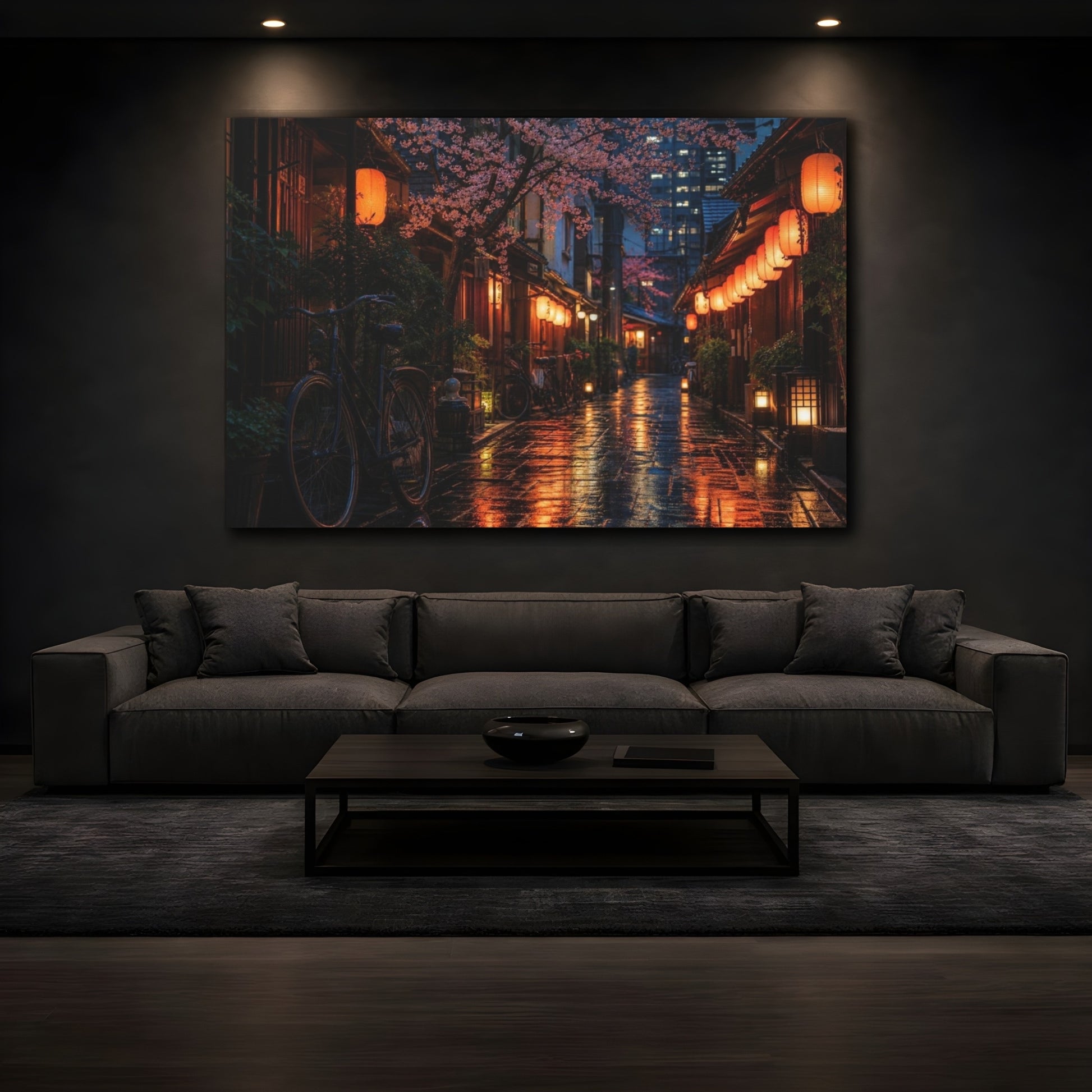 Mockup 3. Cherry Blossom Lantern Alley shown as canvas print