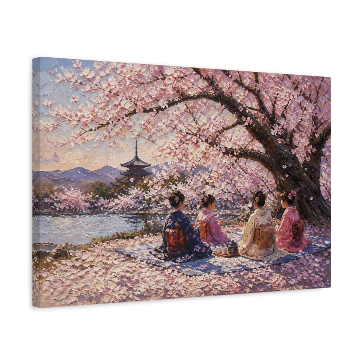 Side Mockup 3. Cherry Blossom Picnic shown as canvas print