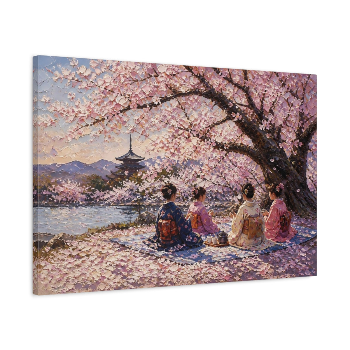 Side Mockup 2. Cherry Blossom Picnic shown as canvas print