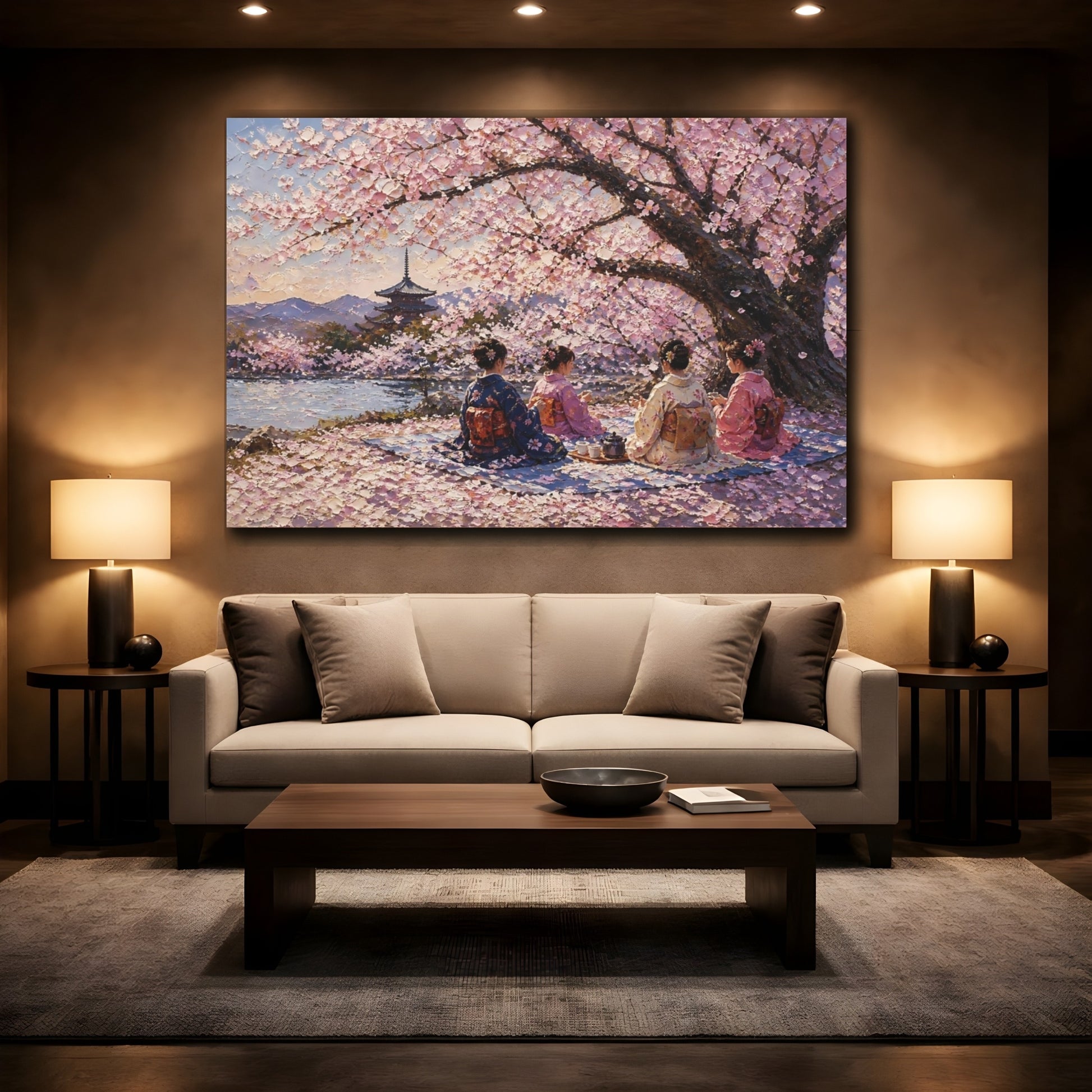 Mockup 2. Cherry Blossom Picnic shown as canvas print