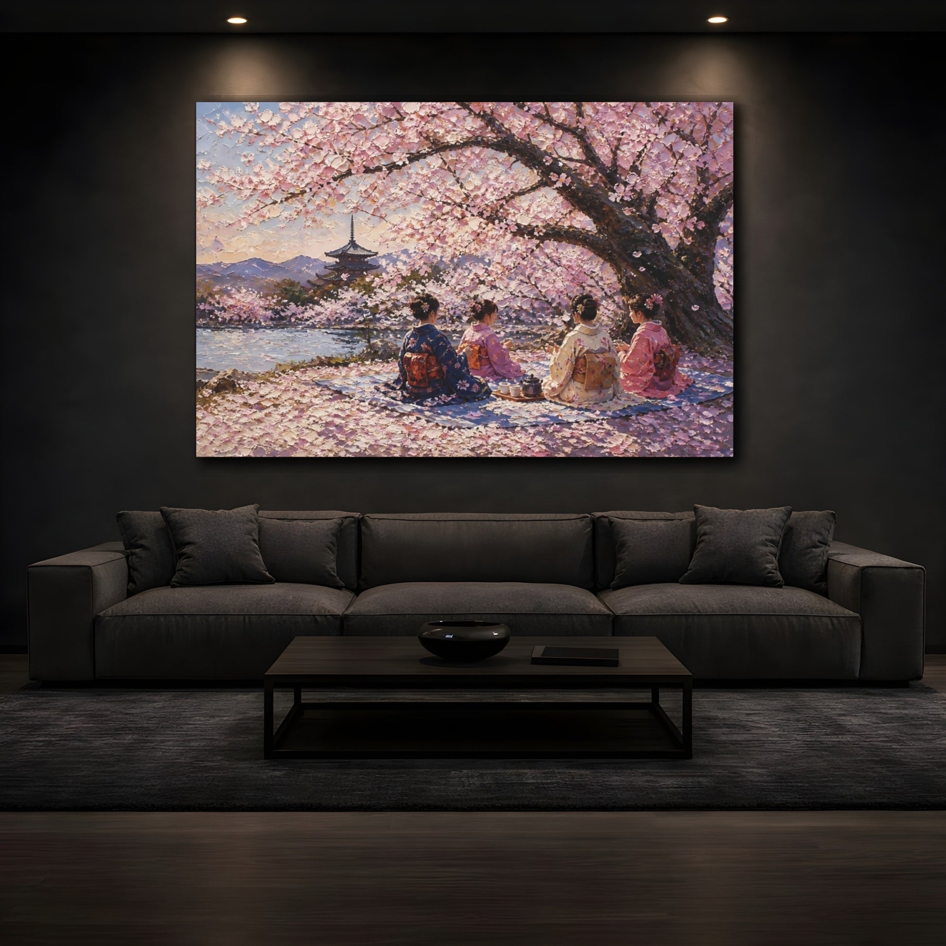 Mockup 3. Cherry Blossom Picnic shown as canvas print