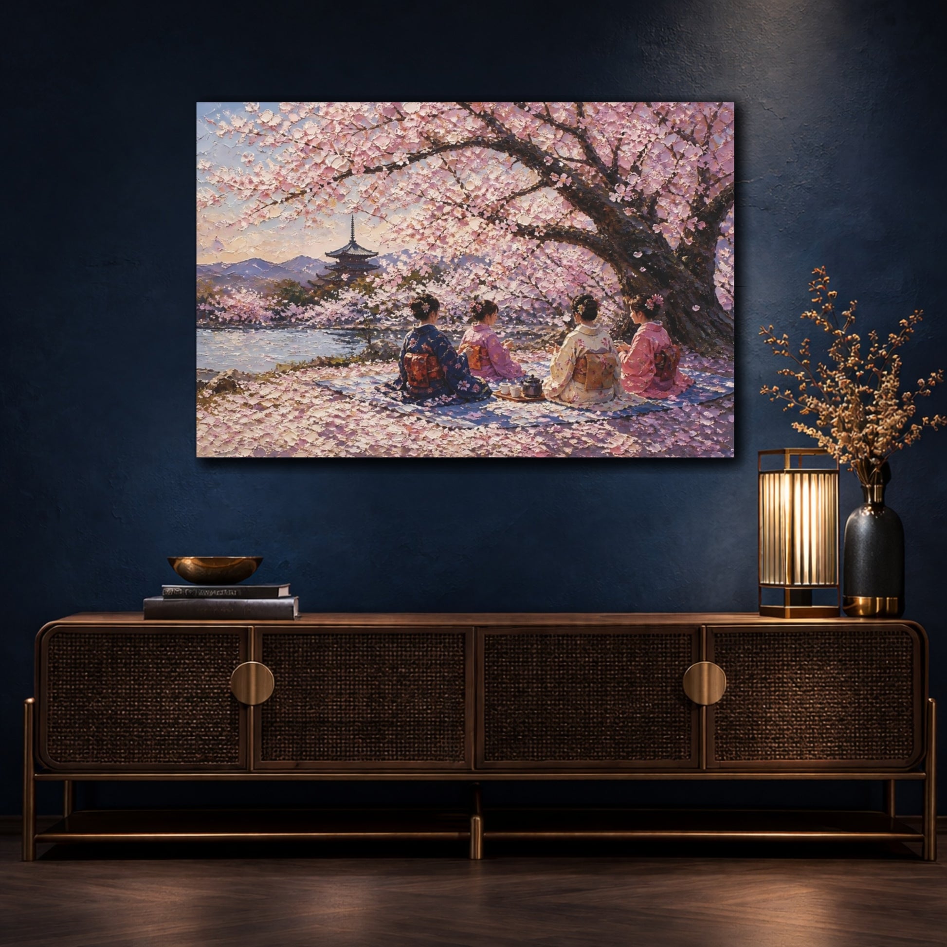 Mockup 4. Cherry Blossom Picnic shown as canvas print
