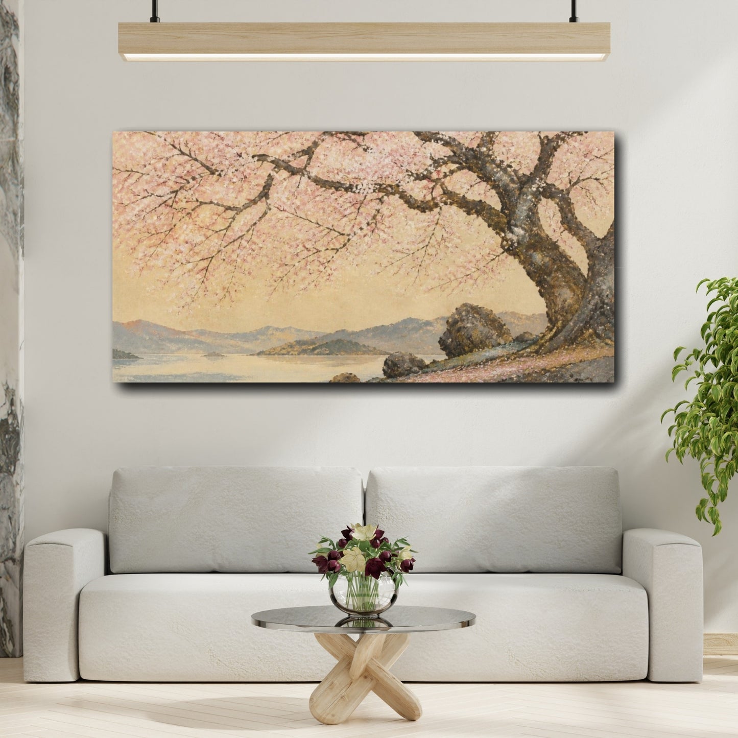 Mockup 2. Cherry Blossom Shoreline shown as canvas print