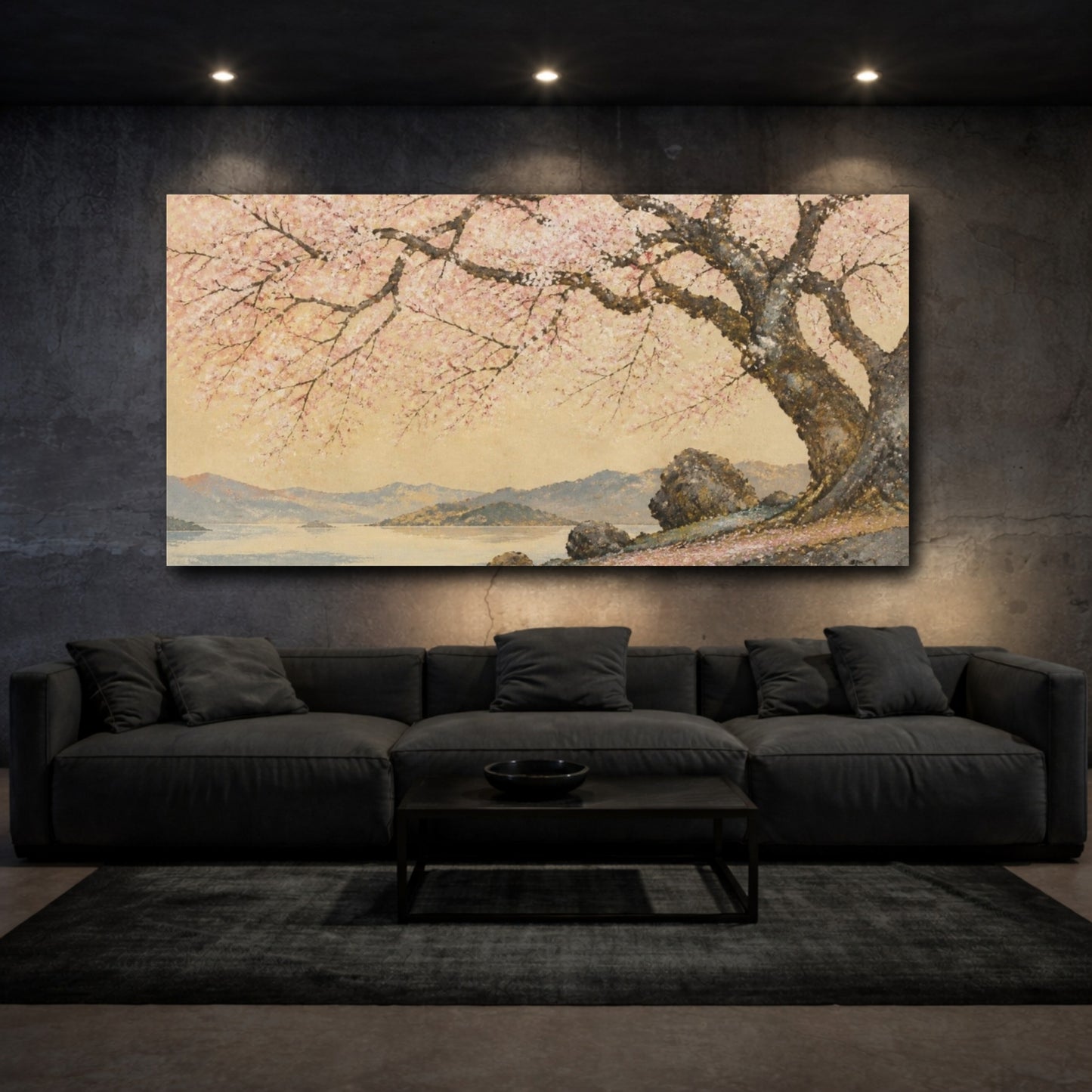 Mockup 3. Cherry Blossom Shoreline shown as canvas print