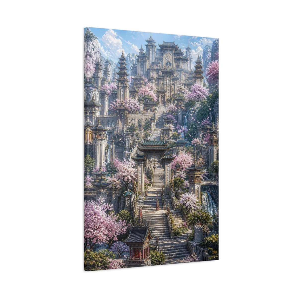Main Mockup. Cherry Blossom Temple shown as canvas print