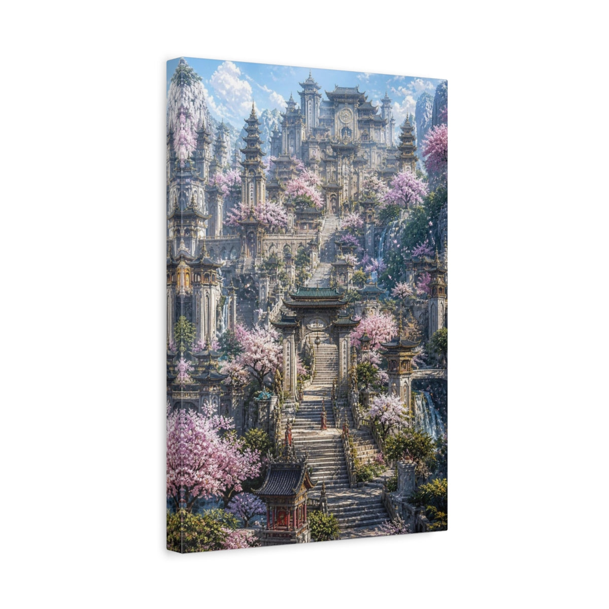 Side Mockup 4. Cherry Blossom Temple shown as canvas print