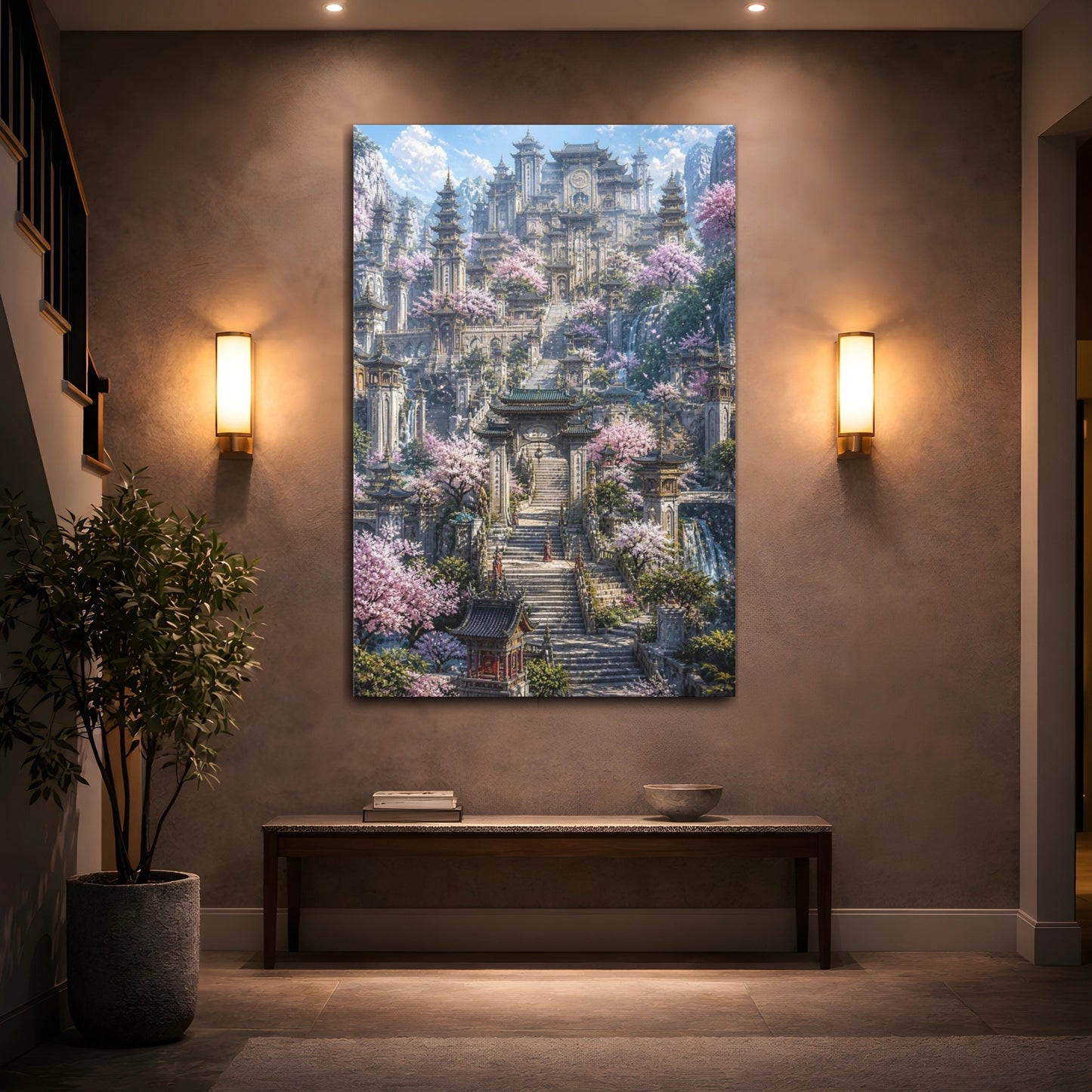 Mockup 2. Cherry Blossom Temple shown as canvas print