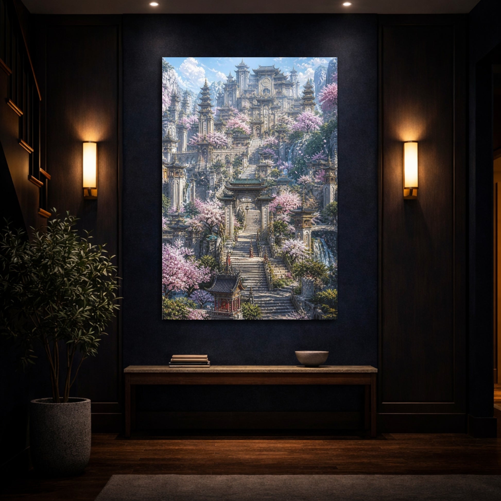 Mockup 4. Cherry Blossom Temple shown as canvas print