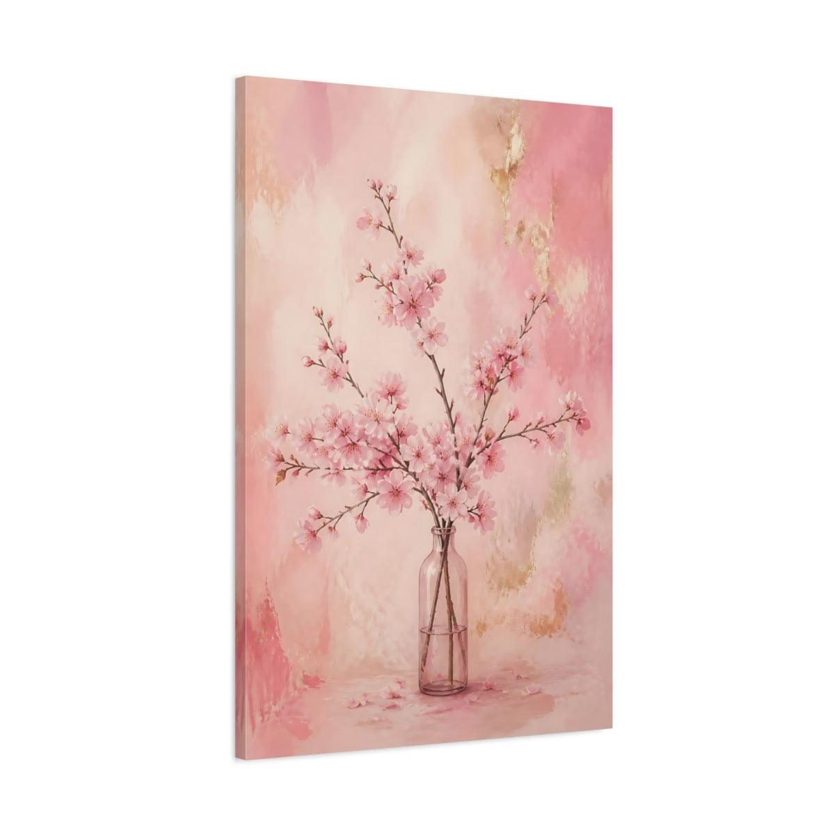 Main Mockup. Cherry Flowers In Glass Bottle shown as canvas print