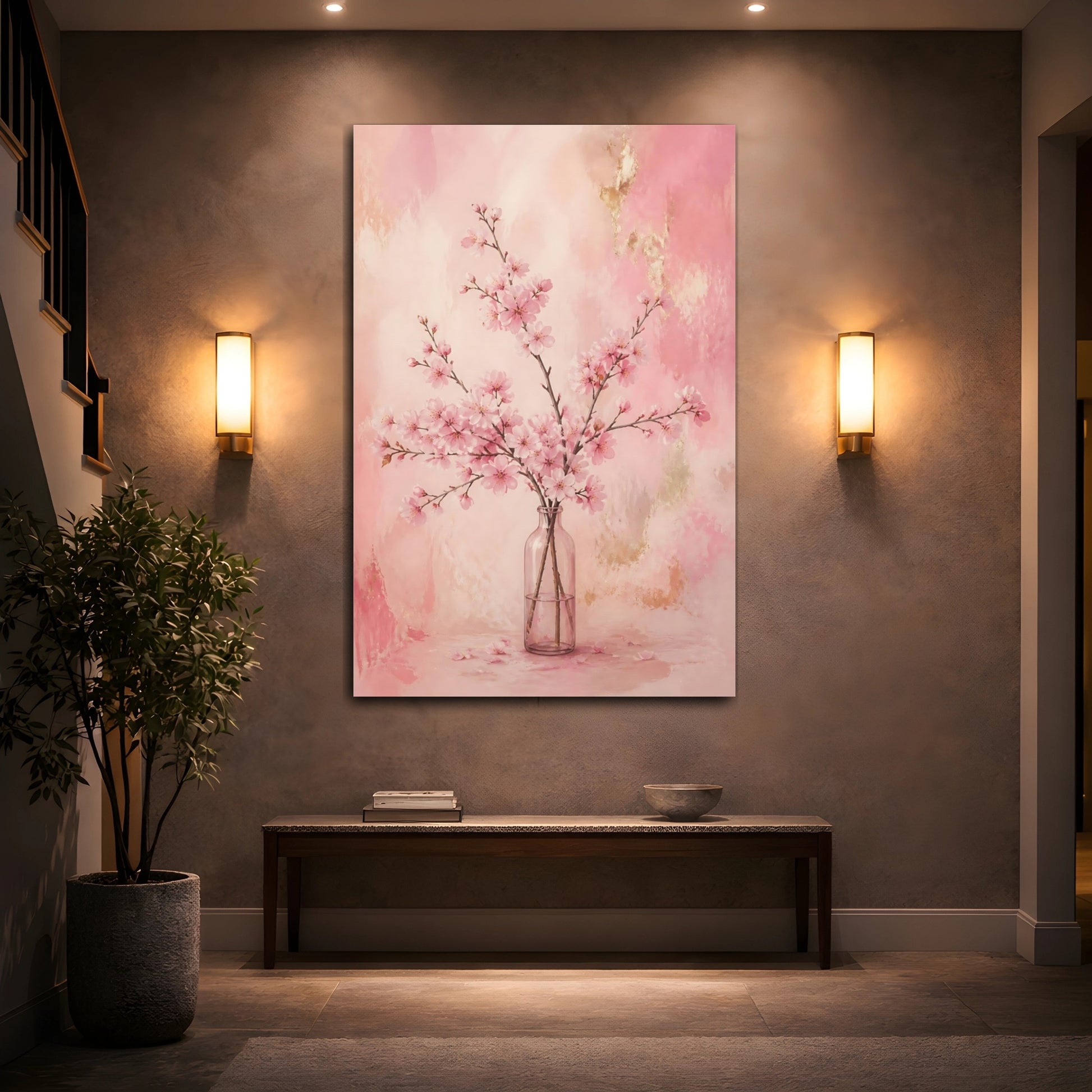 Mockup 2. Cherry Flowers In Glass Bottle shown as canvas print