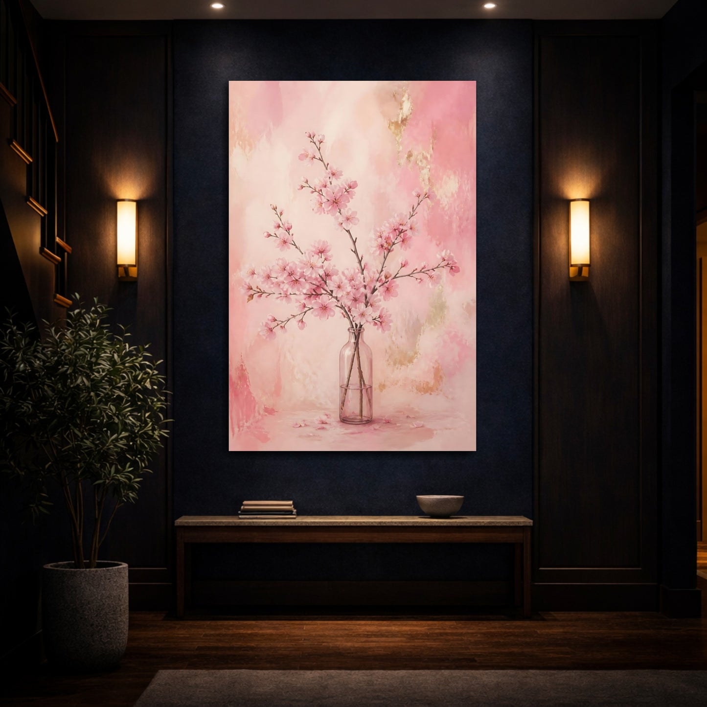 Mockup 4. Cherry Flowers In Glass Bottle shown as canvas print