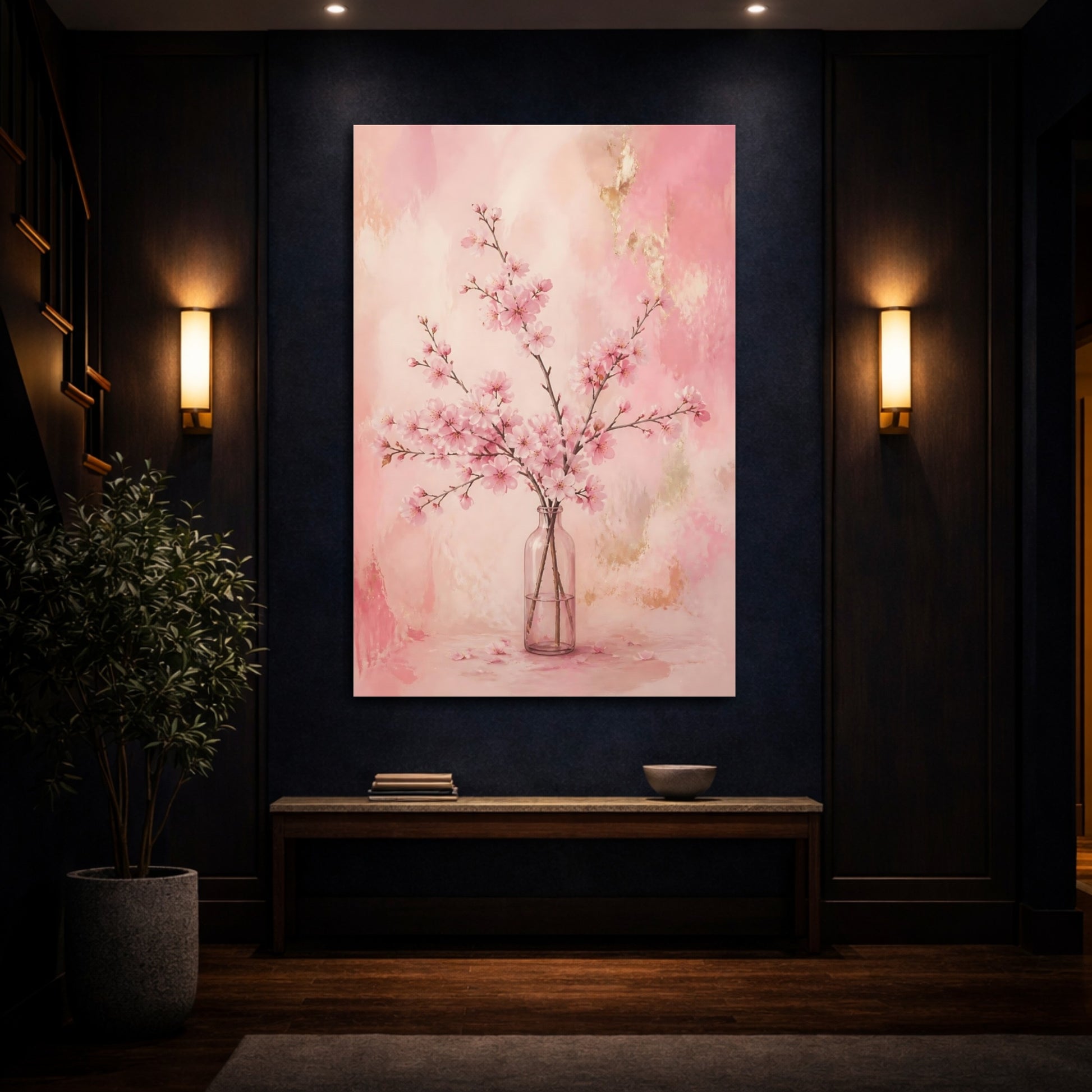 Mockup 4. Cherry Flowers In Glass Bottle shown as canvas print