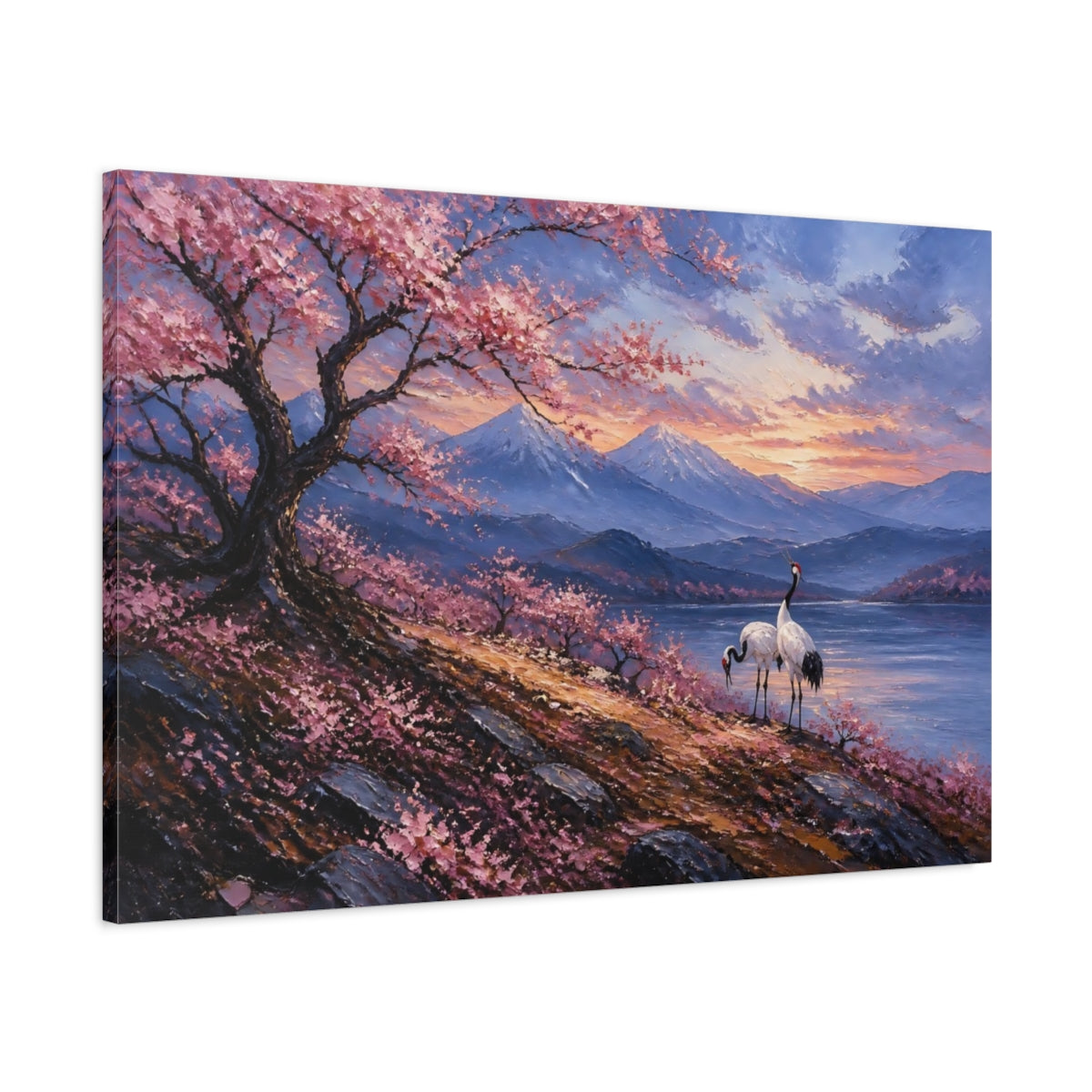 Main Mockup. Cherry Tree At Sunset shown as canvas print