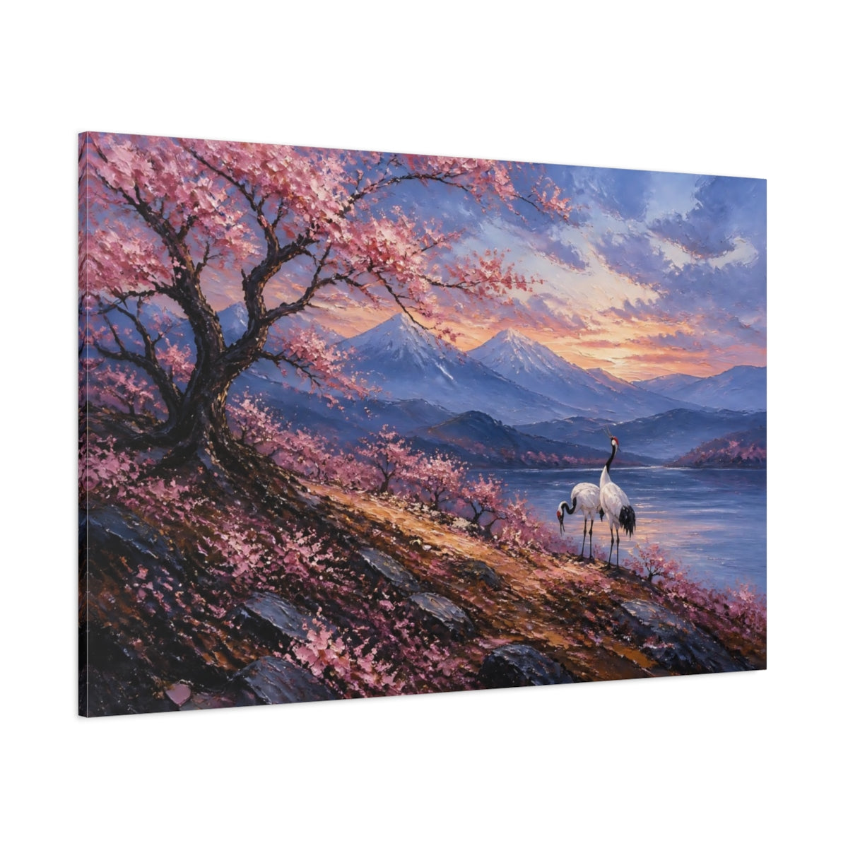 Side Mockup 1. Cherry Tree At Sunset shown as canvas print
