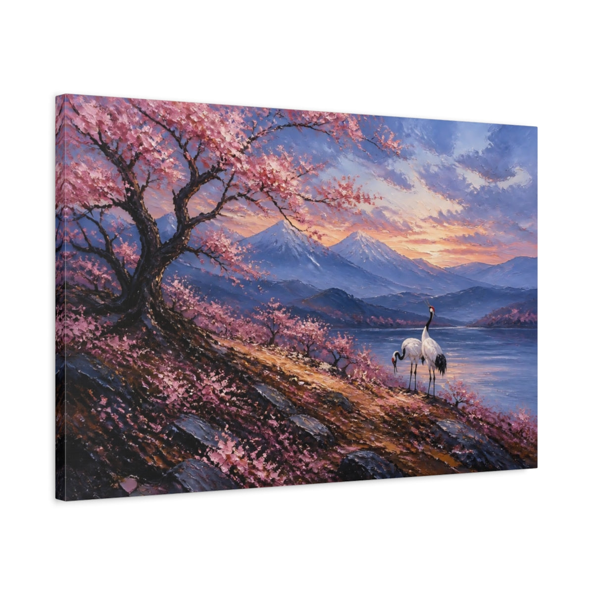 Side Mockup 2. Cherry Tree At Sunset shown as canvas print