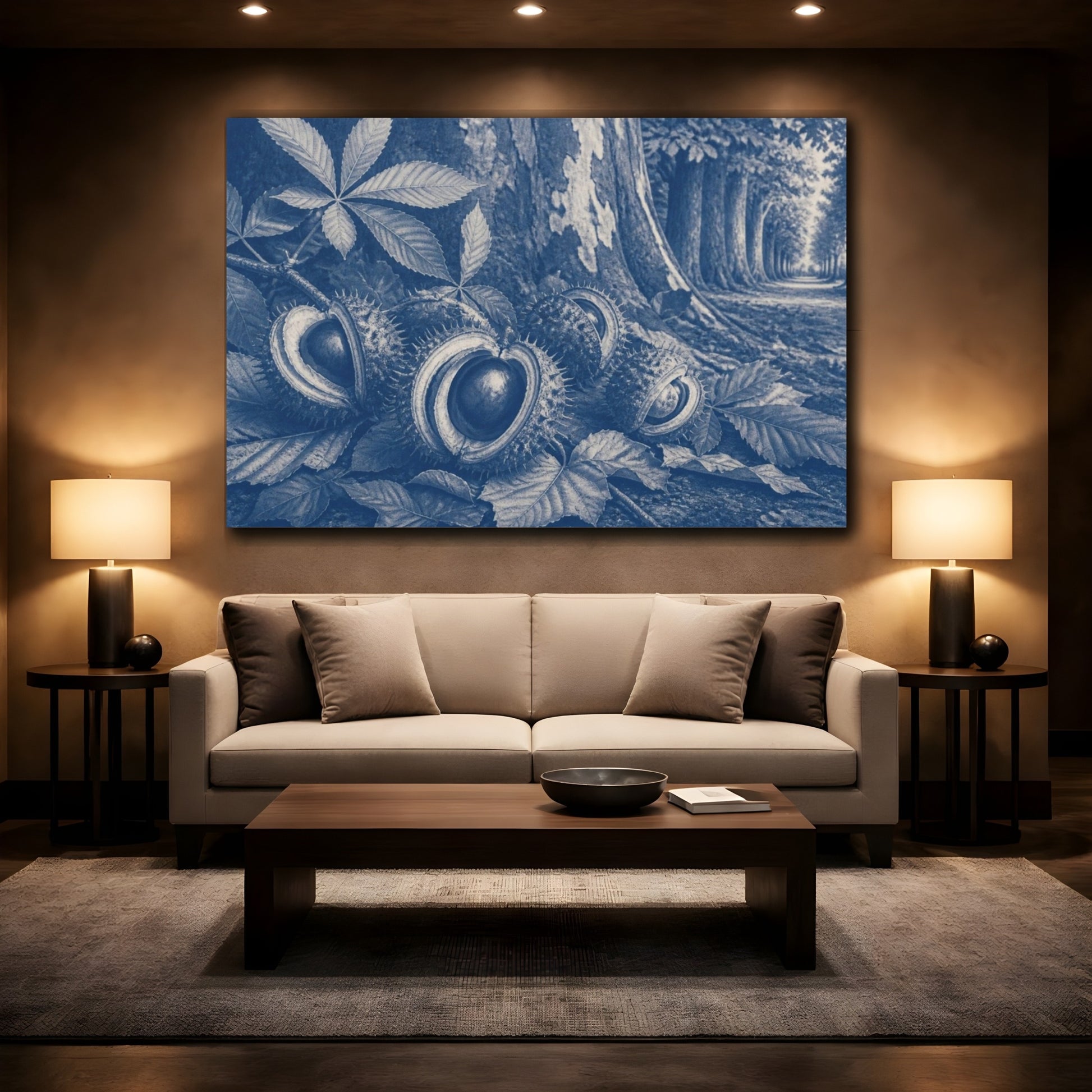 Mockup 2. Chestnut Husks On Avenue shown as canvas print
