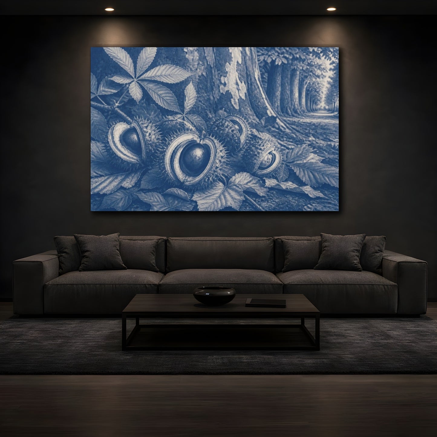 Mockup 3. Chestnut Husks On Avenue shown as canvas print