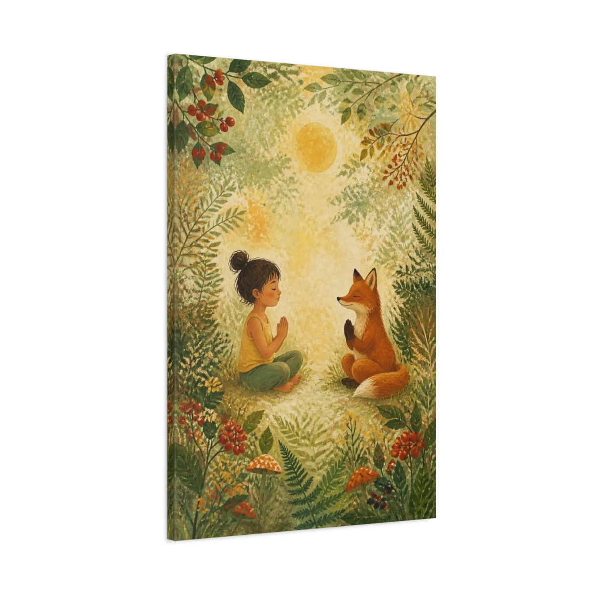 Main Mockup. Child Yoga With Fox shown as canvas print