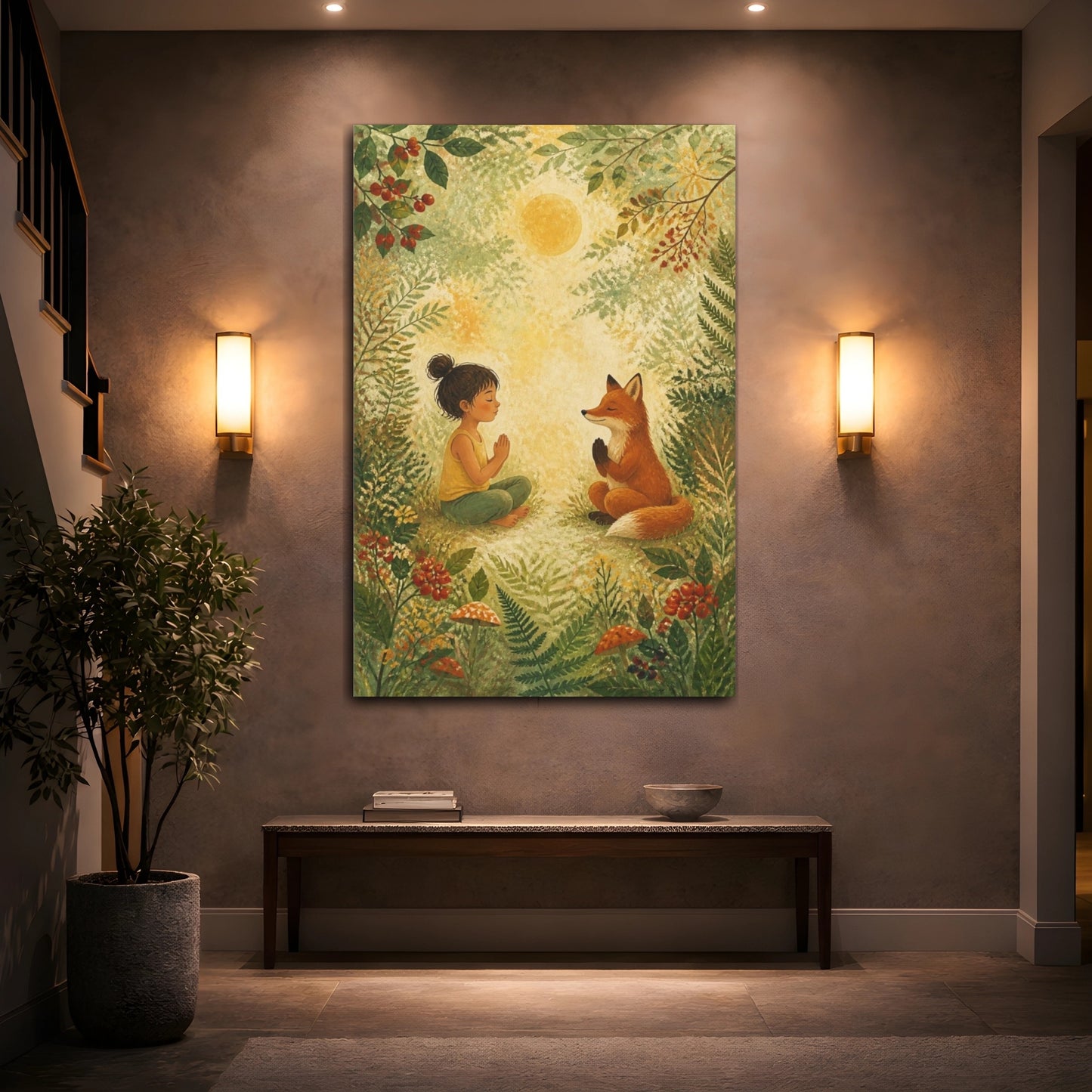 Mockup 2. Child Yoga With Fox shown as canvas print