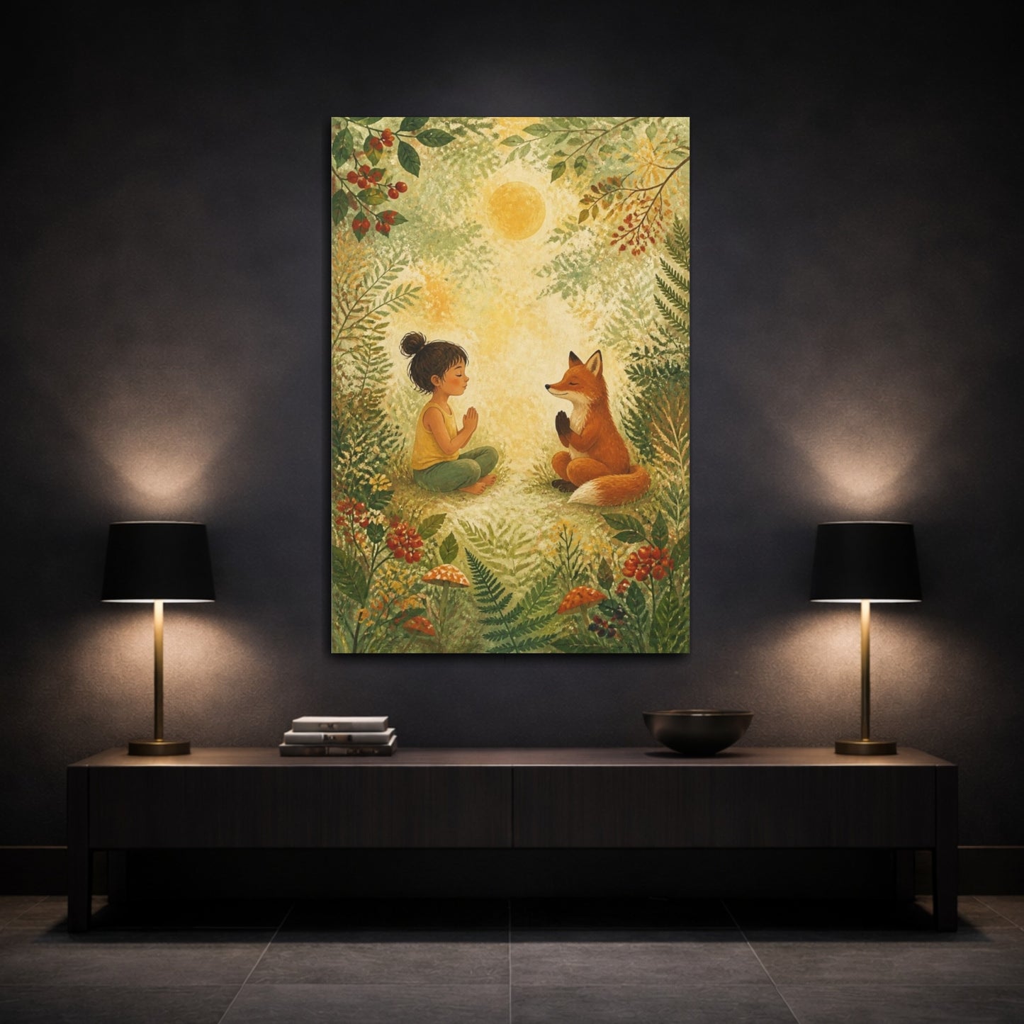 Mockup 3. Child Yoga With Fox shown as canvas print