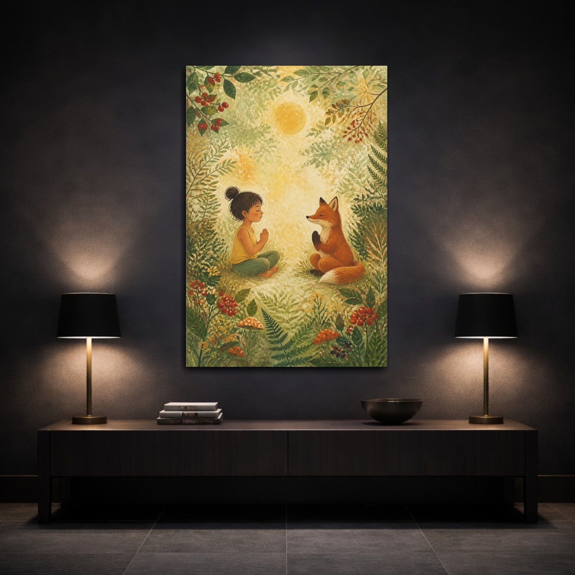 Mockup 3. Child Yoga With Fox shown as canvas print