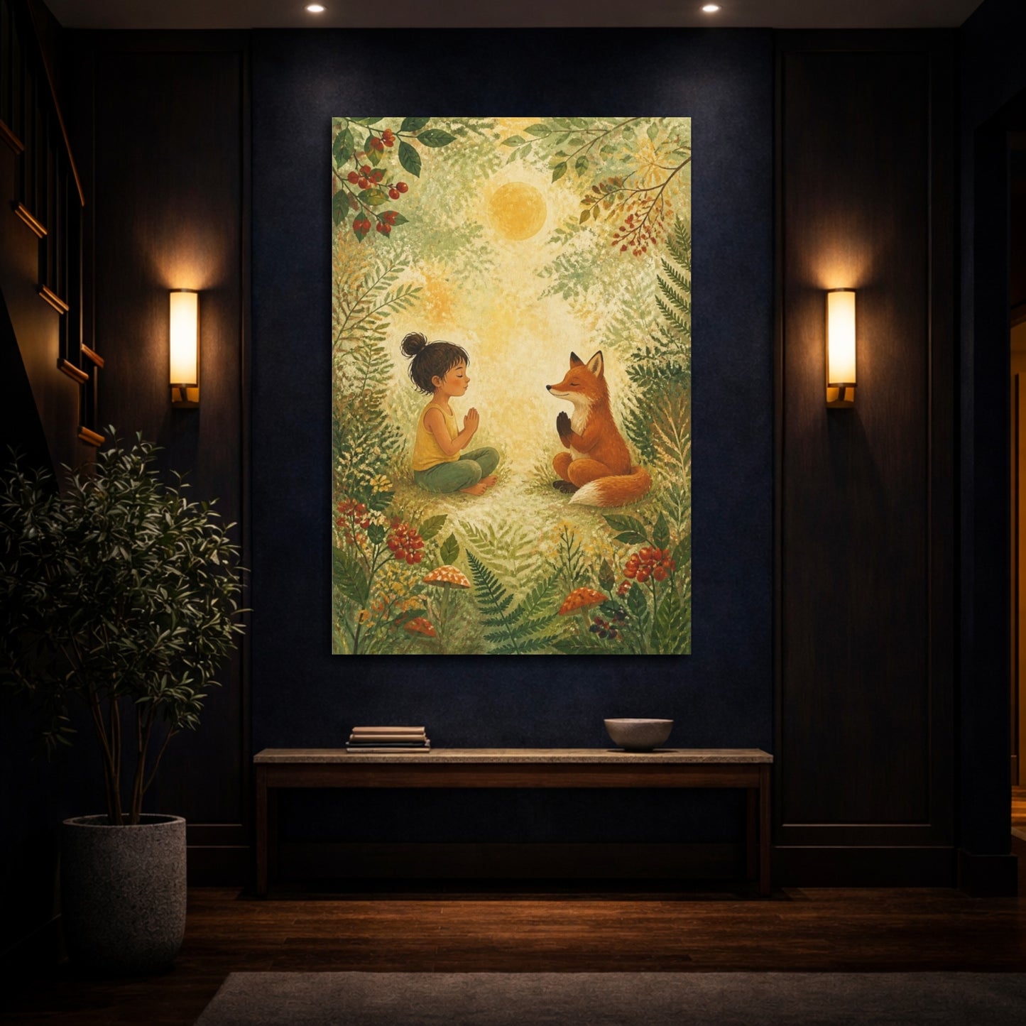 Mockup 4. Child Yoga With Fox shown as canvas print