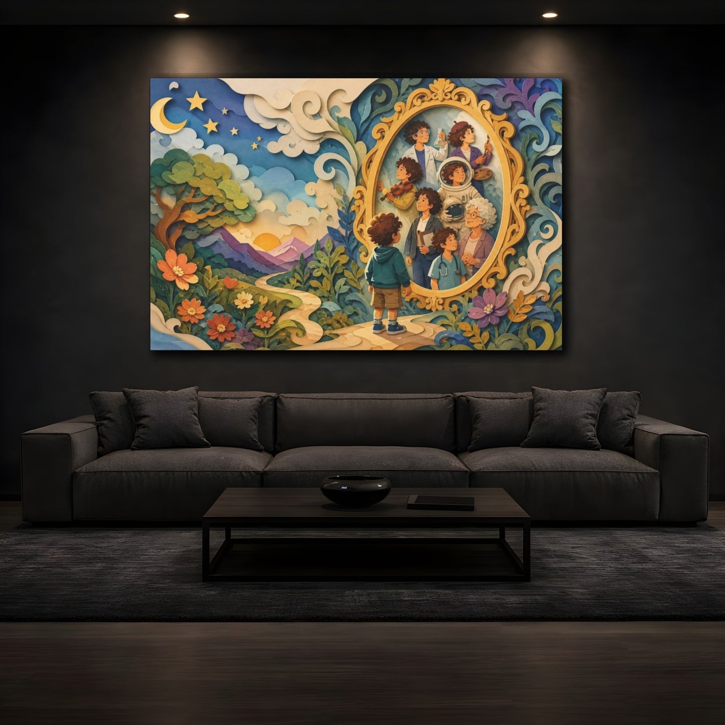 Mockup 3. Child's Mirror Of Futures shown as canvas print