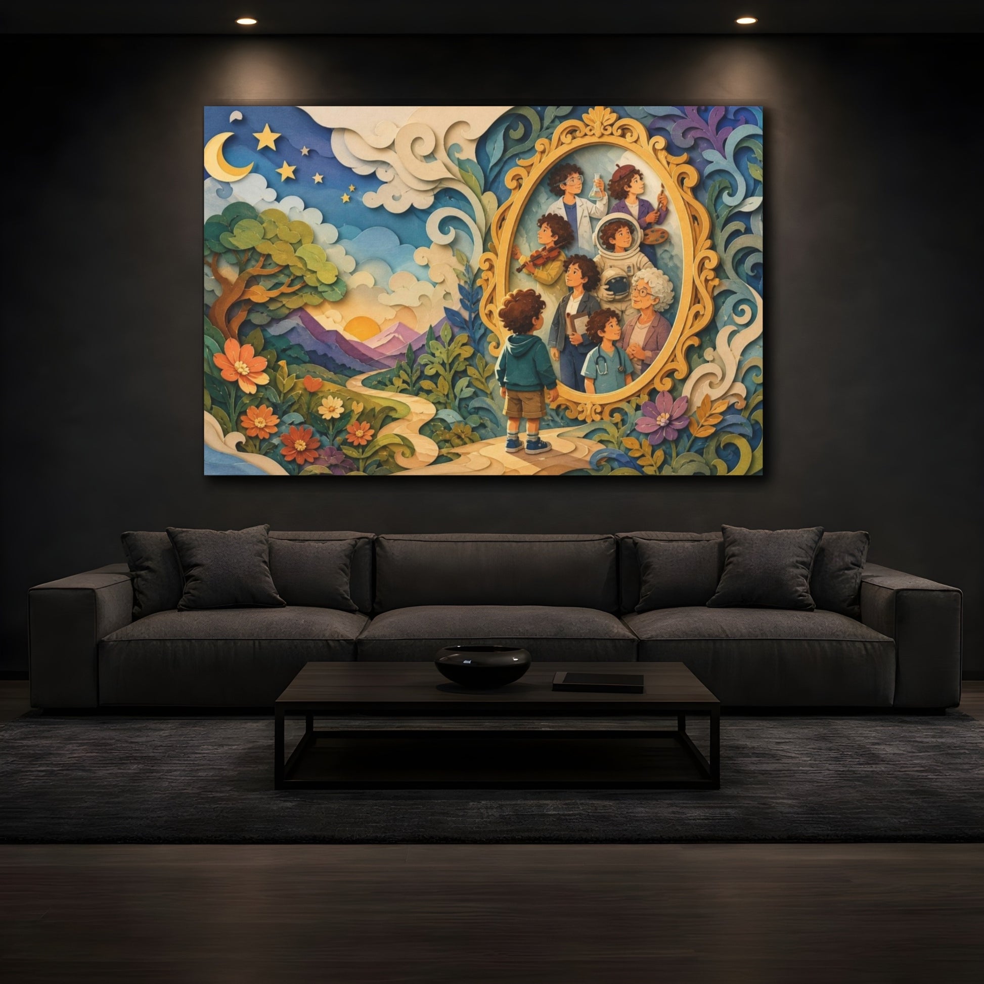Mockup 3. Child's Mirror Of Futures shown as canvas print