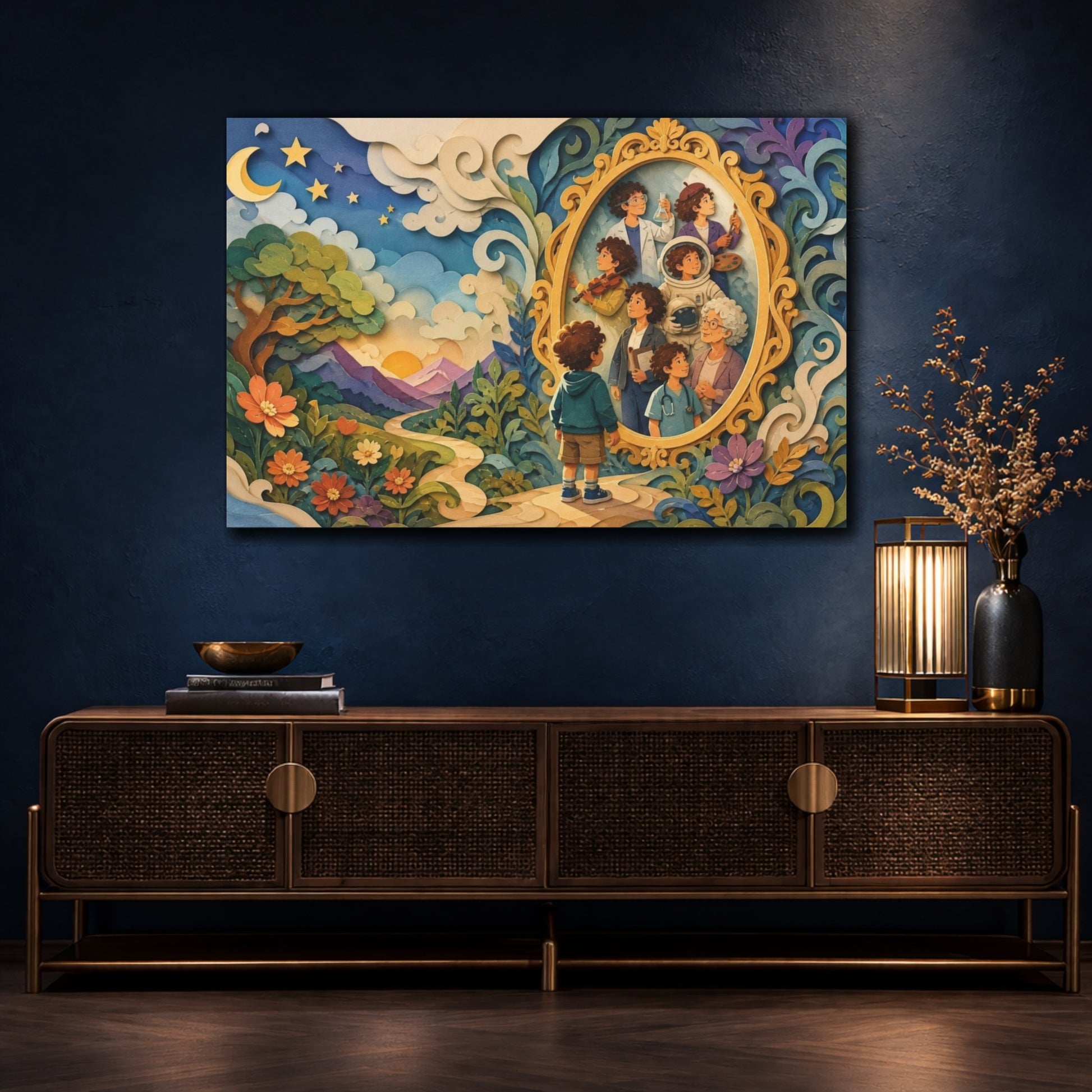 Mockup 4. Child's Mirror Of Futures shown as canvas print