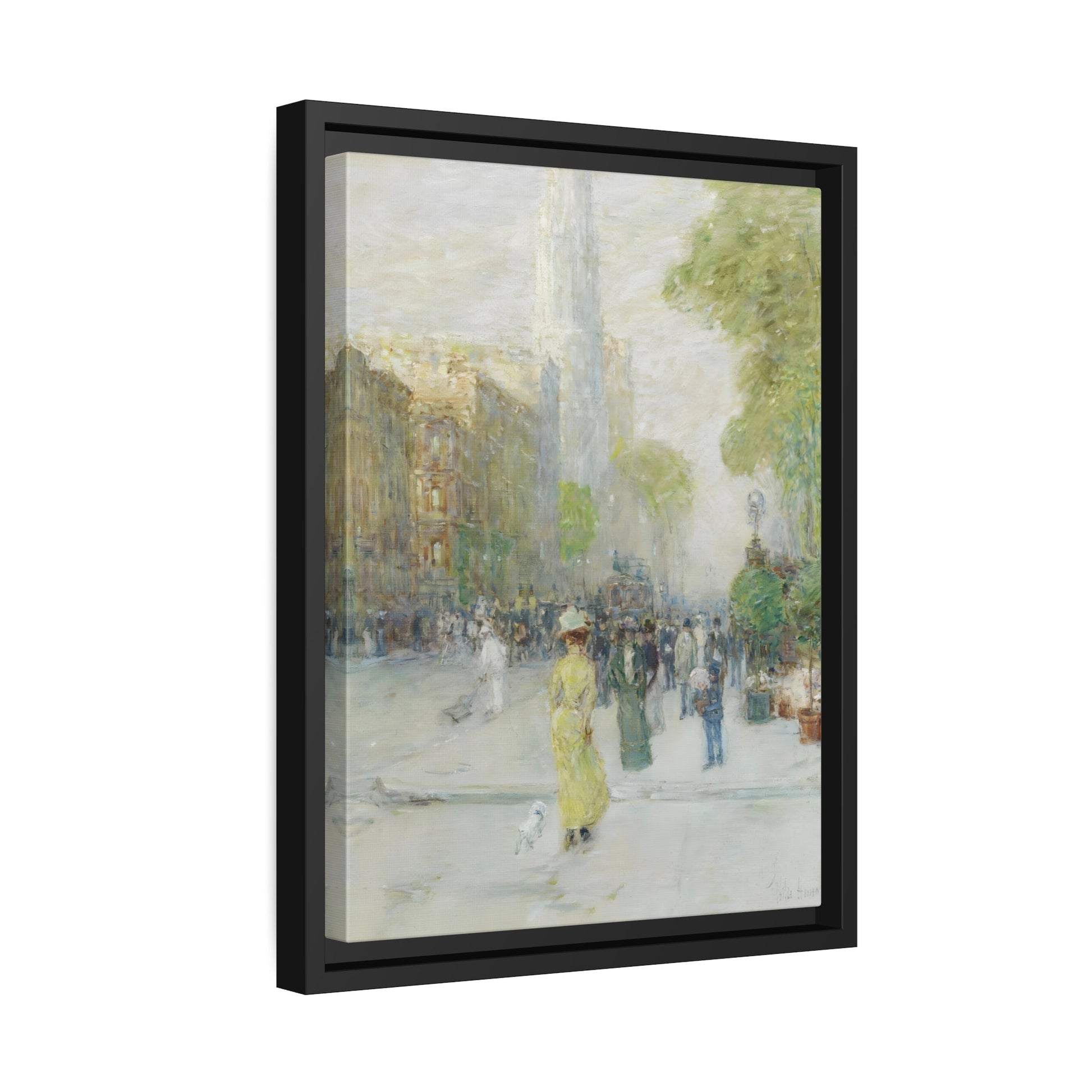 Childe Hassam New York Street - Framed Canvas in Black Pinewood Frame