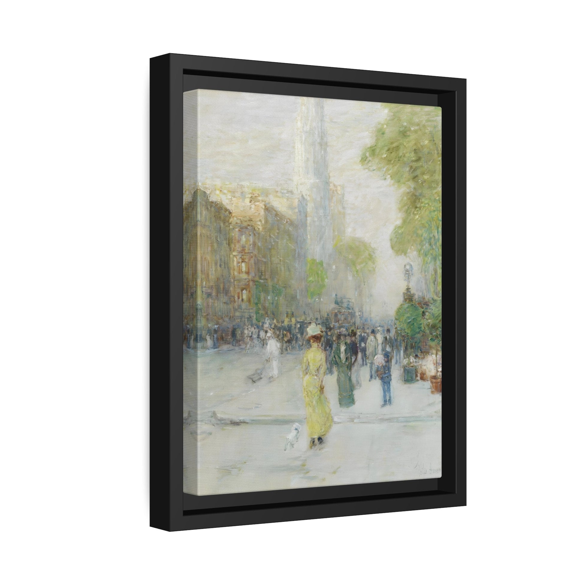 Childe Hassam New York Street - Framed Canvas in Black Pinewood Frame