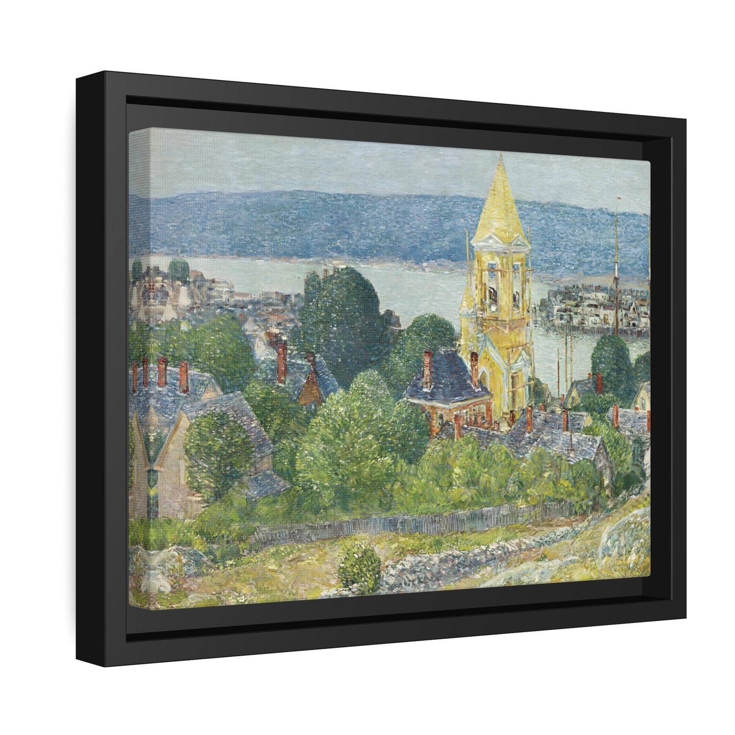 Childe Hassam Shingling the First Baptist Church Gloucester - Framed Canvas Wall Art Print in Black Pinewood Frame