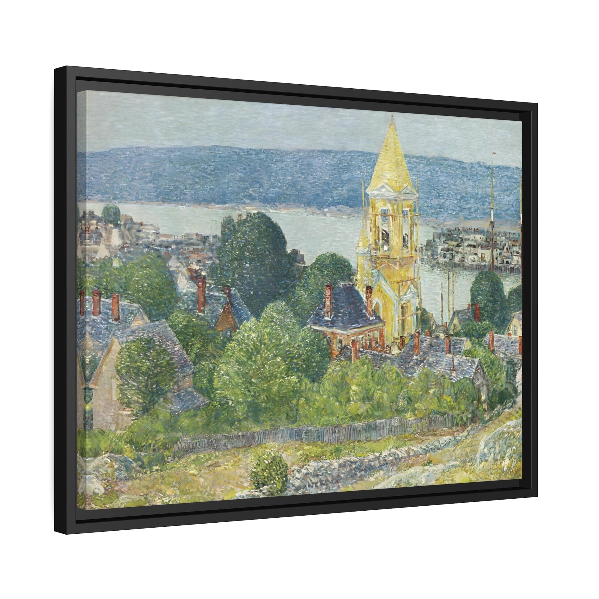 Childe Hassam Shingling the First Baptist Church Gloucester - Framed Canvas Wall Art Print in Black Pinewood Frame