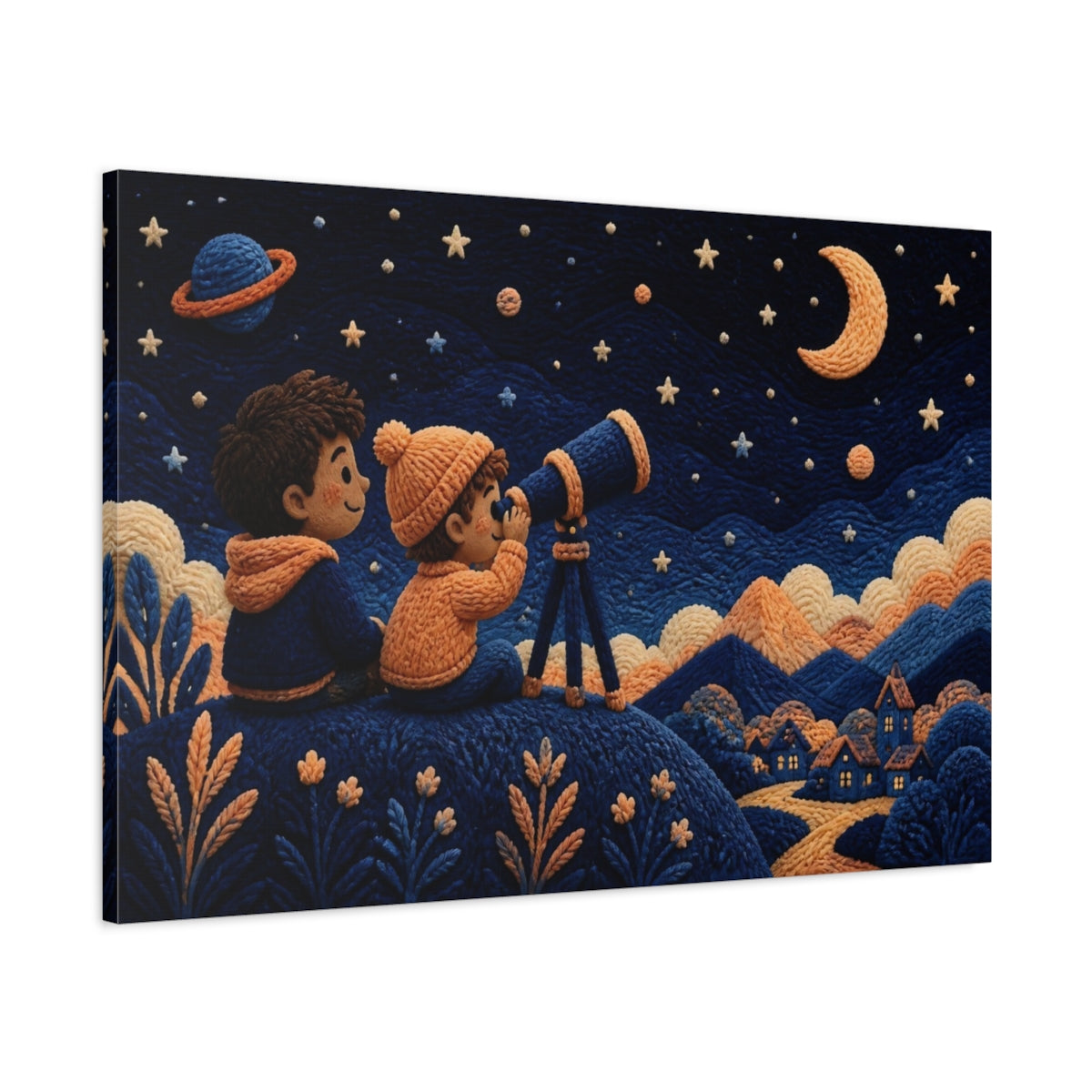 Main Mockup. Children Stargazing Night shown as canvas print