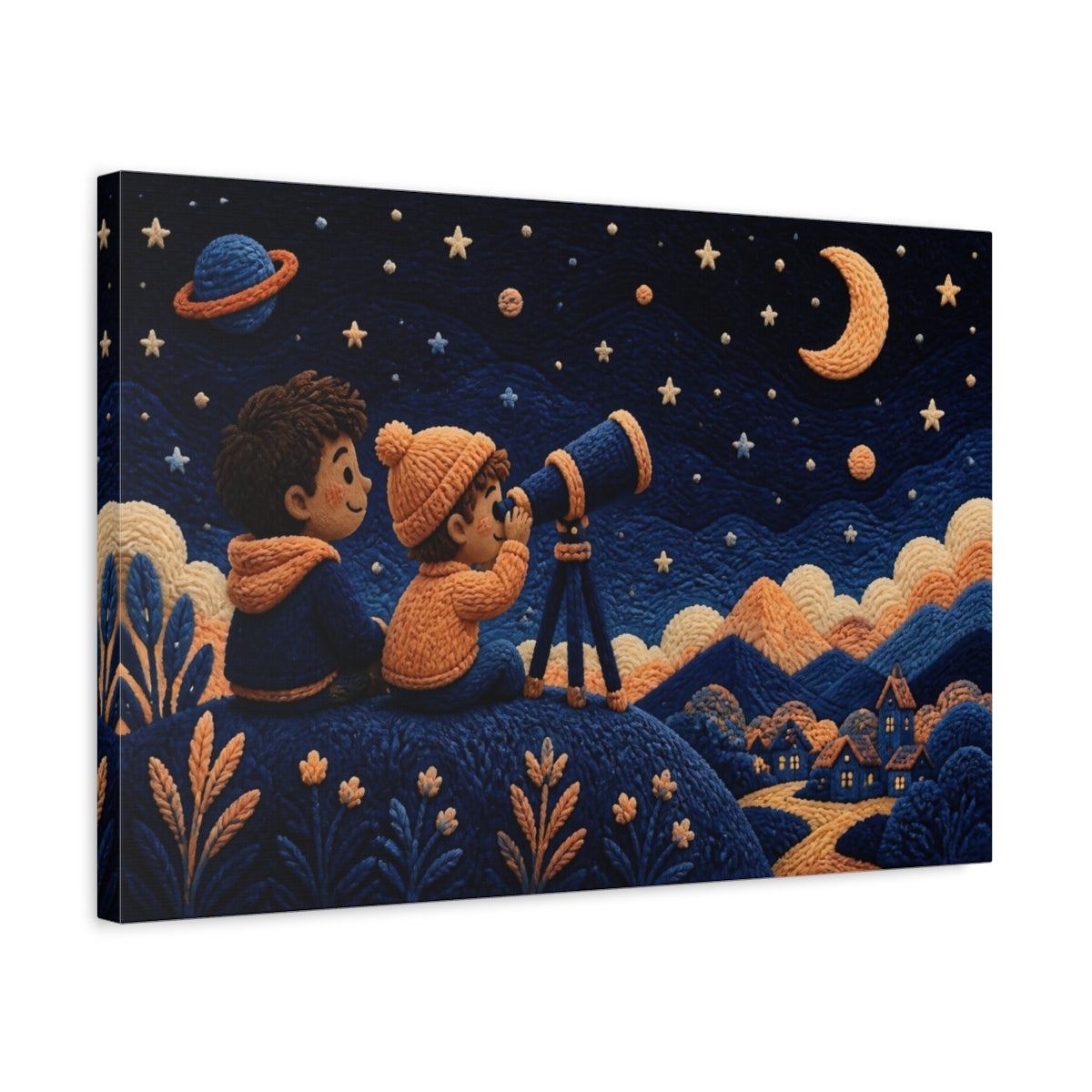Side Mockup 3. Children Stargazing Night shown as canvas print