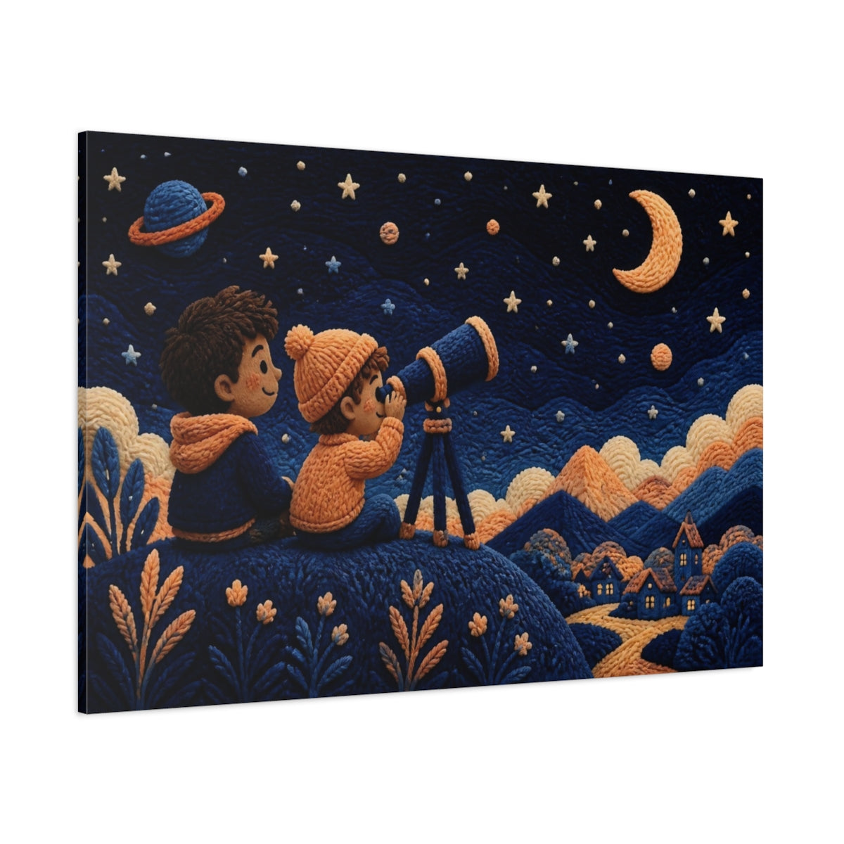 Side Mockup 1. Children Stargazing Night shown as canvas print