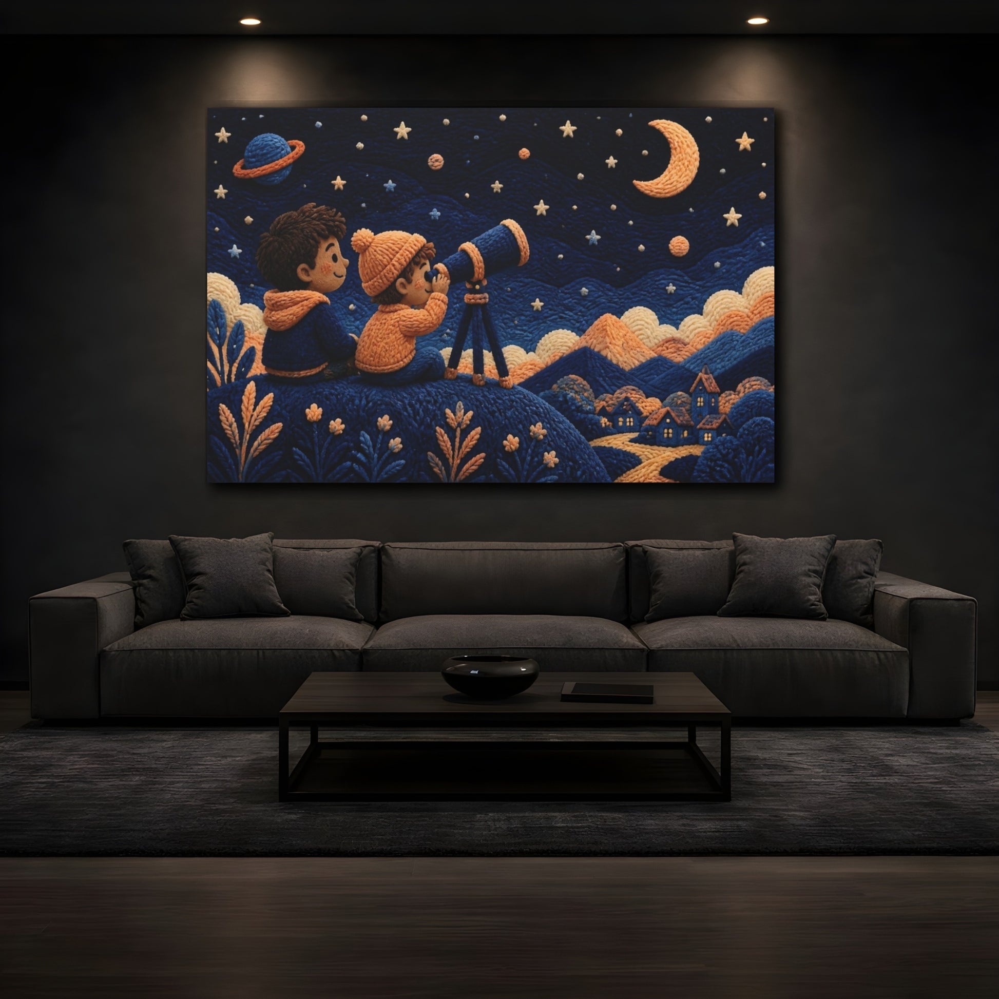 Mockup 3. Children Stargazing Night shown as canvas print