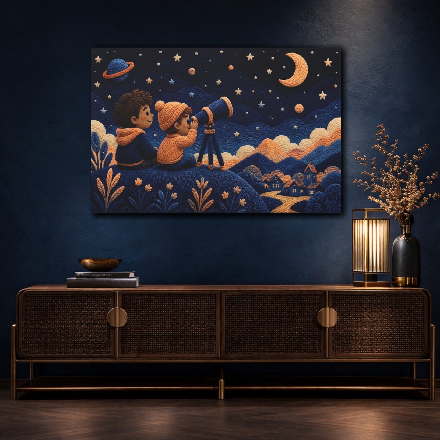 Mockup 4. Children Stargazing Night shown as canvas print