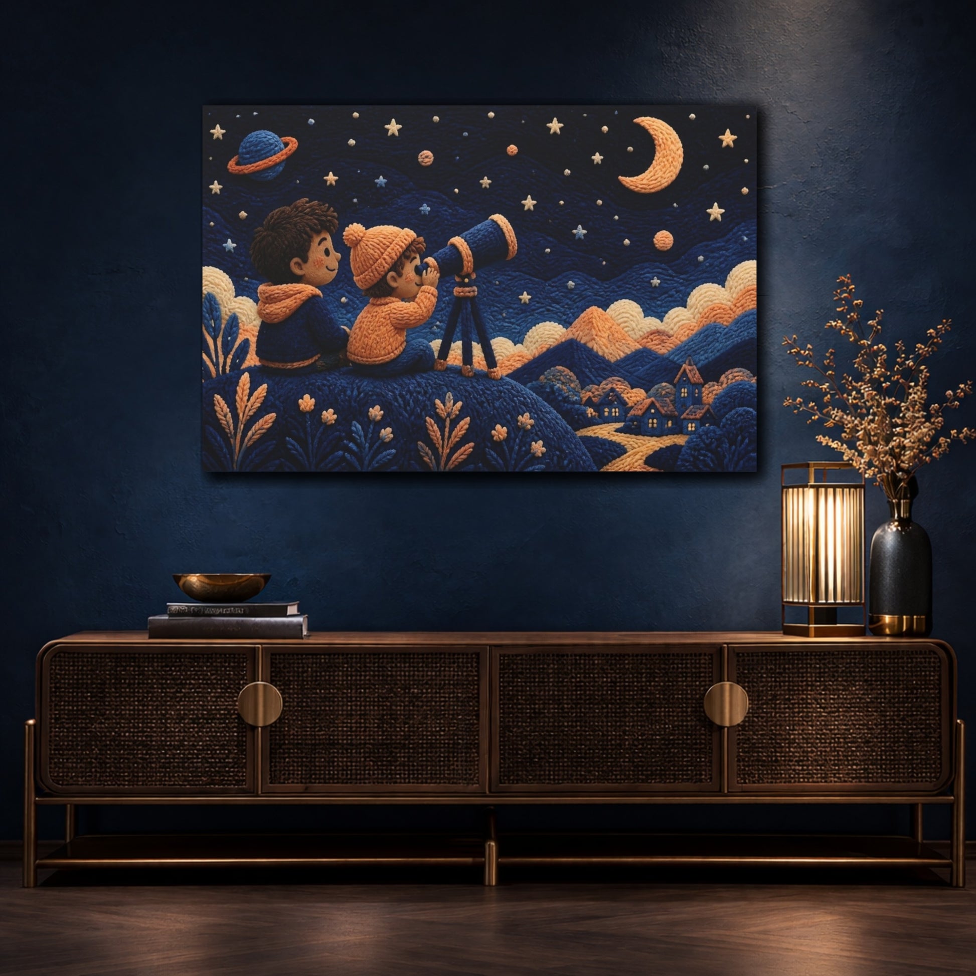 Mockup 4. Children Stargazing Night shown as canvas print